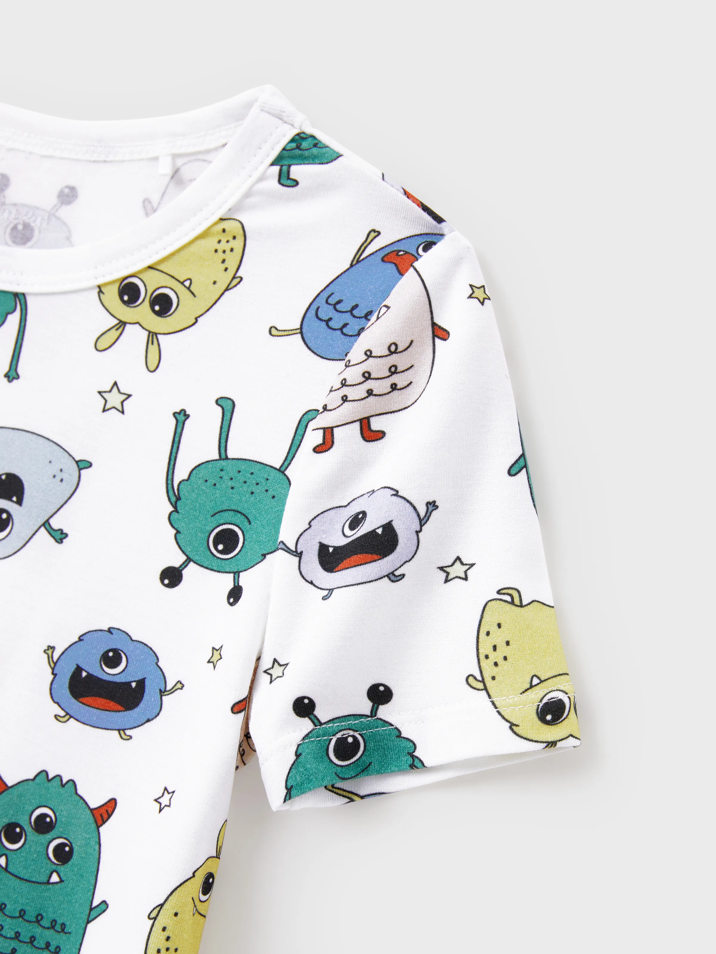 Daddy & Son Bamboo Family Pajamas Cute Little Monster Print Short-sleeve Matching Pajama Set ( Snug-Fitting for Children ) White - Image 11