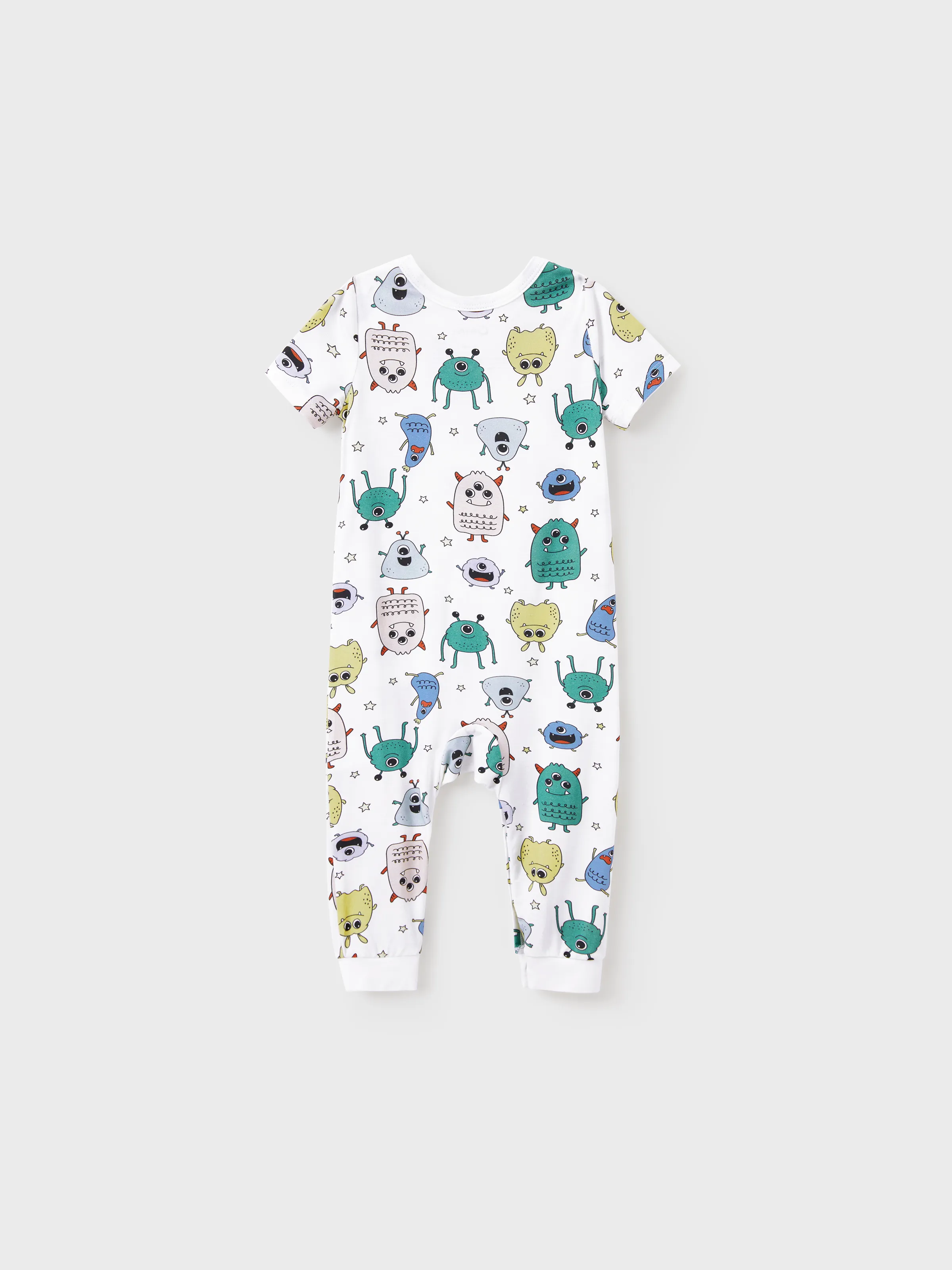 Daddy & Son Bamboo Family Pajamas Cute Little Monster Print Short-sleeve Matching Pajama Set ( Snug-Fitting for Children ) White - Image 14