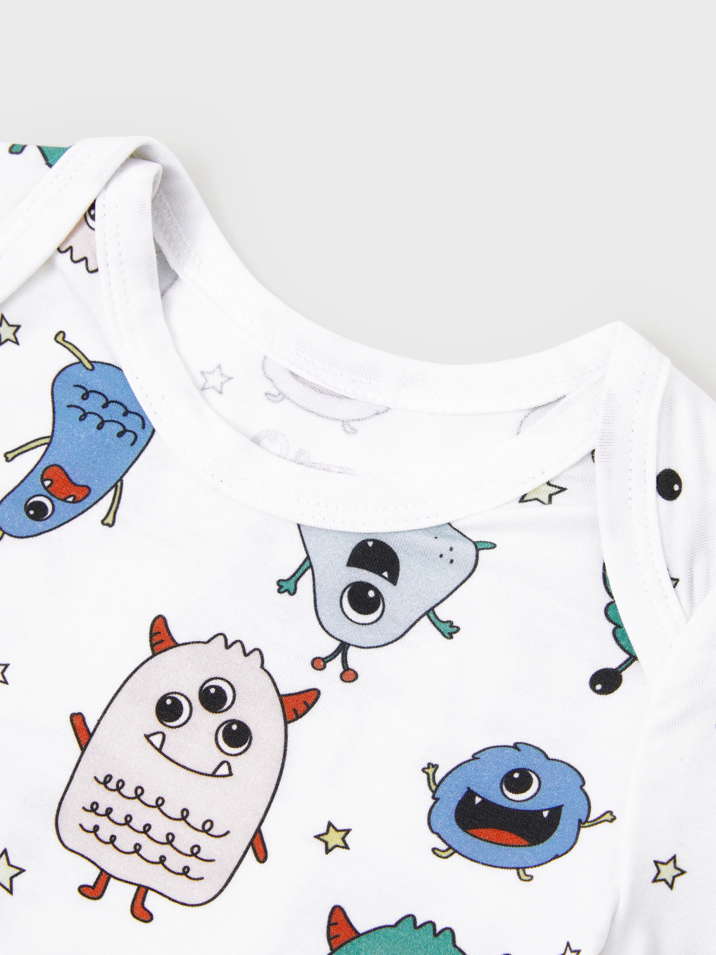 Daddy & Son Bamboo Family Pajamas Cute Little Monster Print Short-sleeve Matching Pajama Set ( Snug-Fitting for Children ) White - Image 15