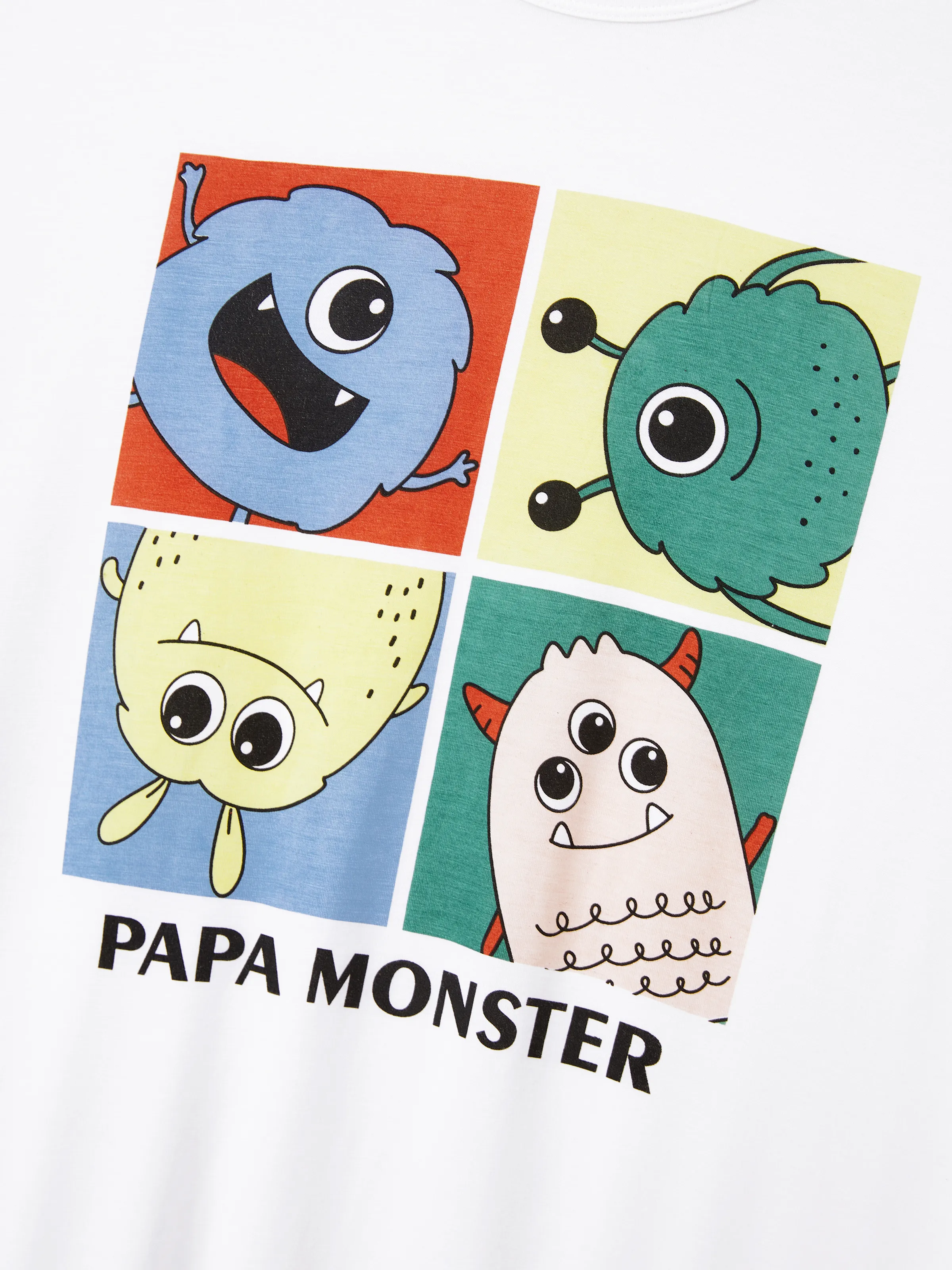 Daddy & Son Bamboo Family Pajamas Cute Little Monster Print Short-sleeve Matching Pajama Set ( Snug-Fitting for Children ) White - Image 6