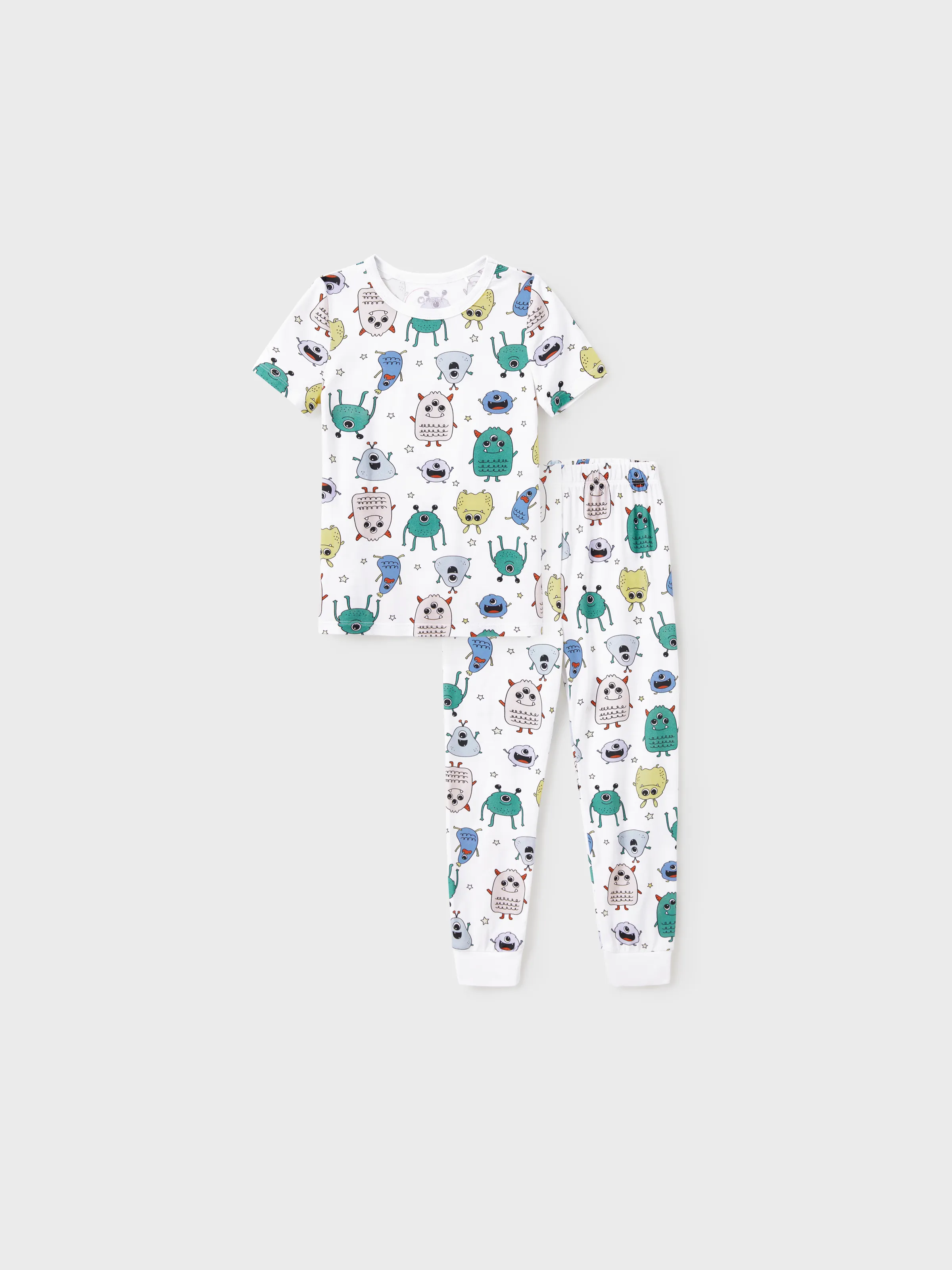 Daddy & Son Bamboo Family Pajamas Cute Little Monster Print Short-sleeve Matching Pajama Set ( Snug-Fitting for Children ) White - Image 8