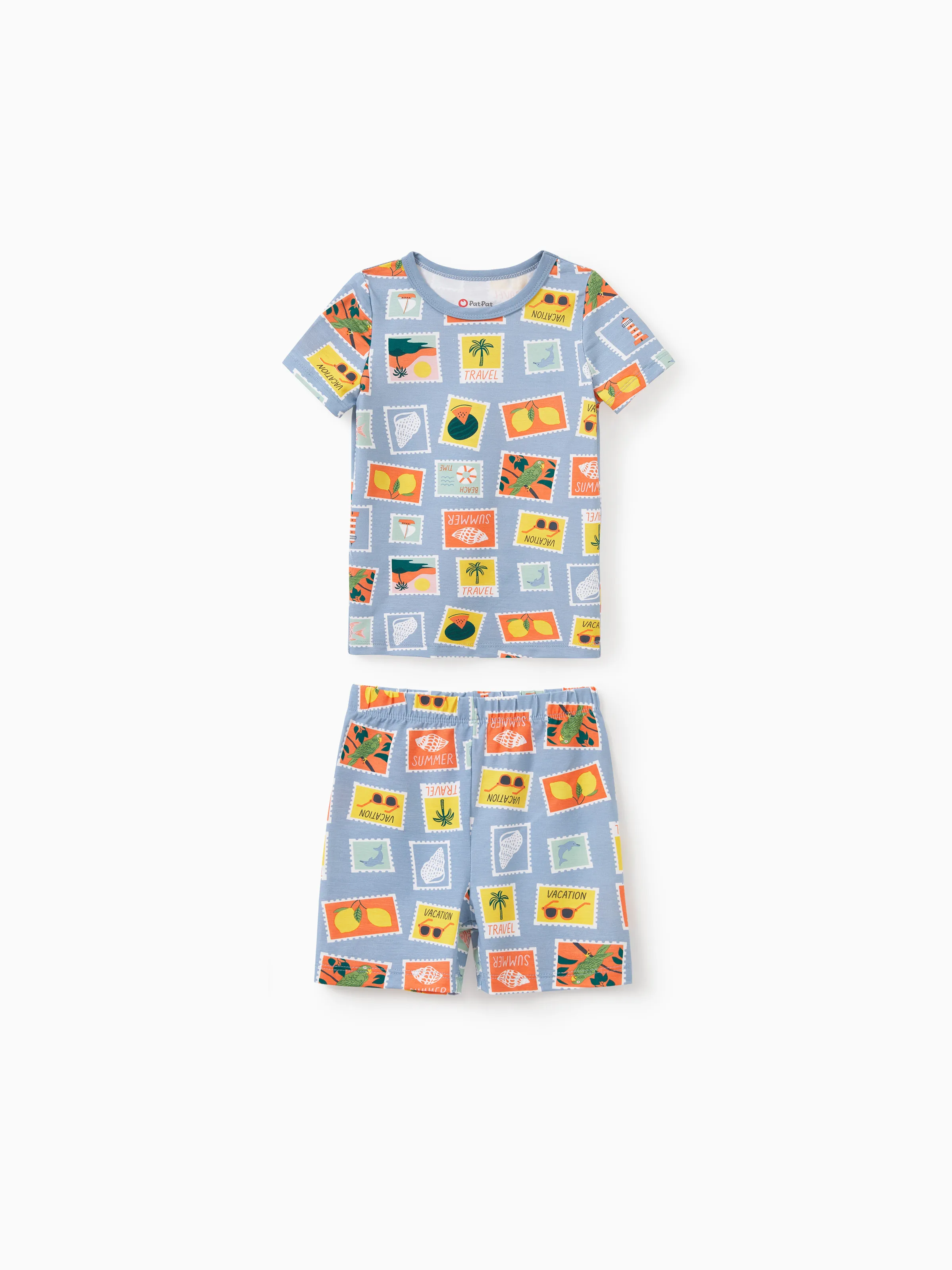 Daddy & Son Bamboo Family Pajamas Vacation Theme Print Short-sleeve Matching Pajama set (Snug-Fitting for Children) Color block - Image 10