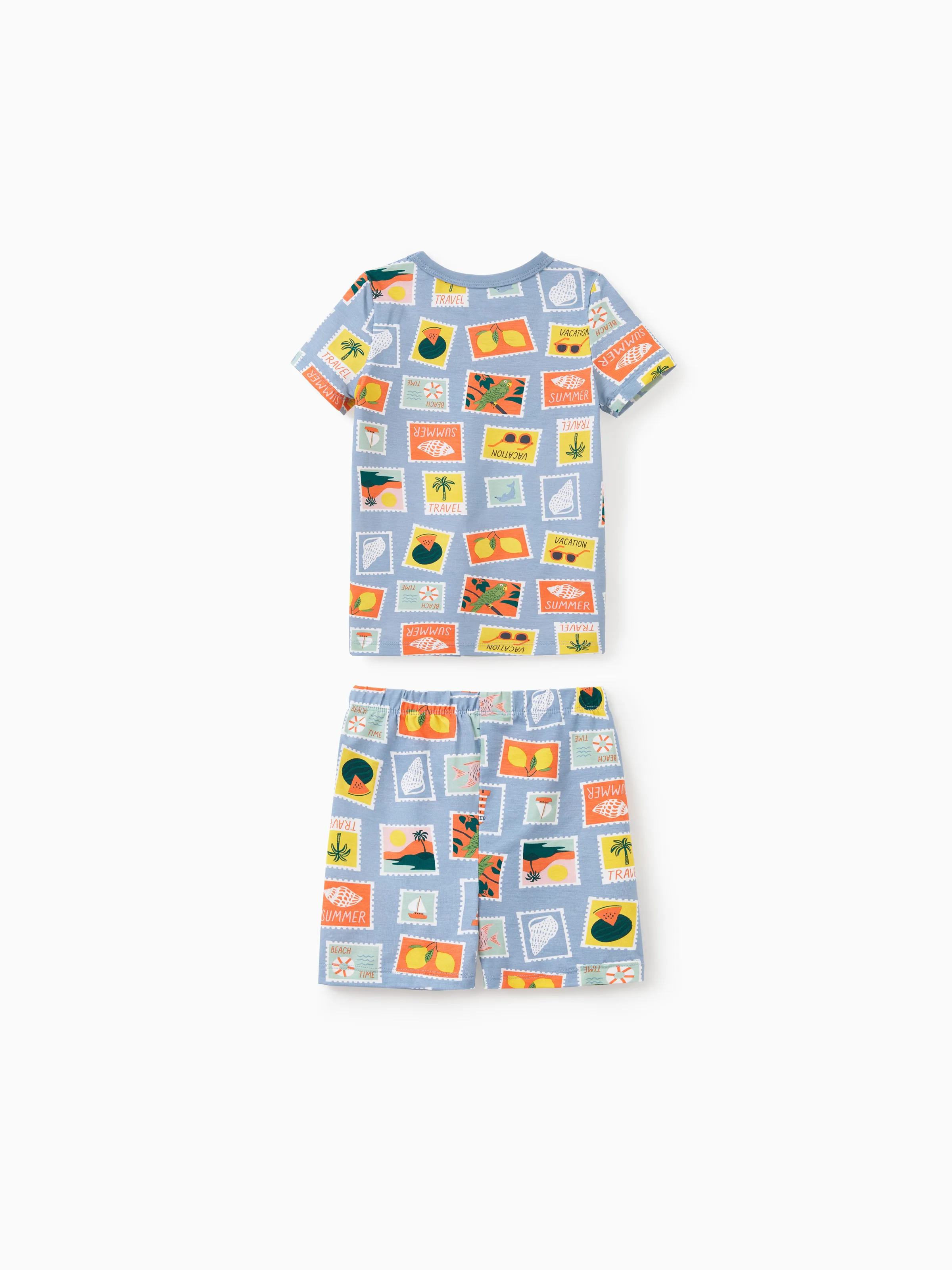 Daddy & Son Bamboo Family Pajamas Vacation Theme Print Short-sleeve Matching Pajama set (Snug-Fitting for Children) Color block - Image 11