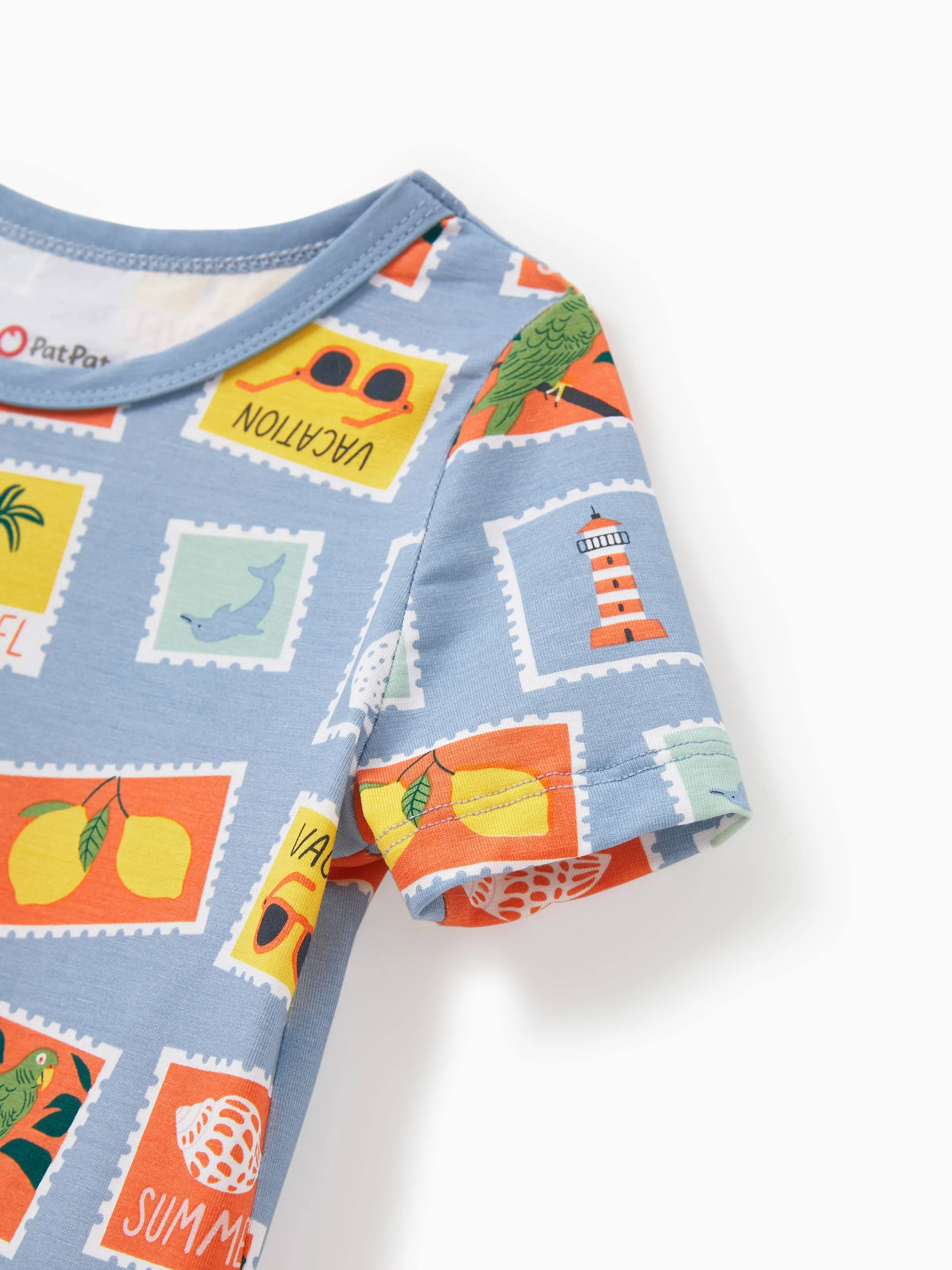 Daddy & Son Bamboo Family Pajamas Vacation Theme Print Short-sleeve Matching Pajama set (Snug-Fitting for Children) Color block - Image 12