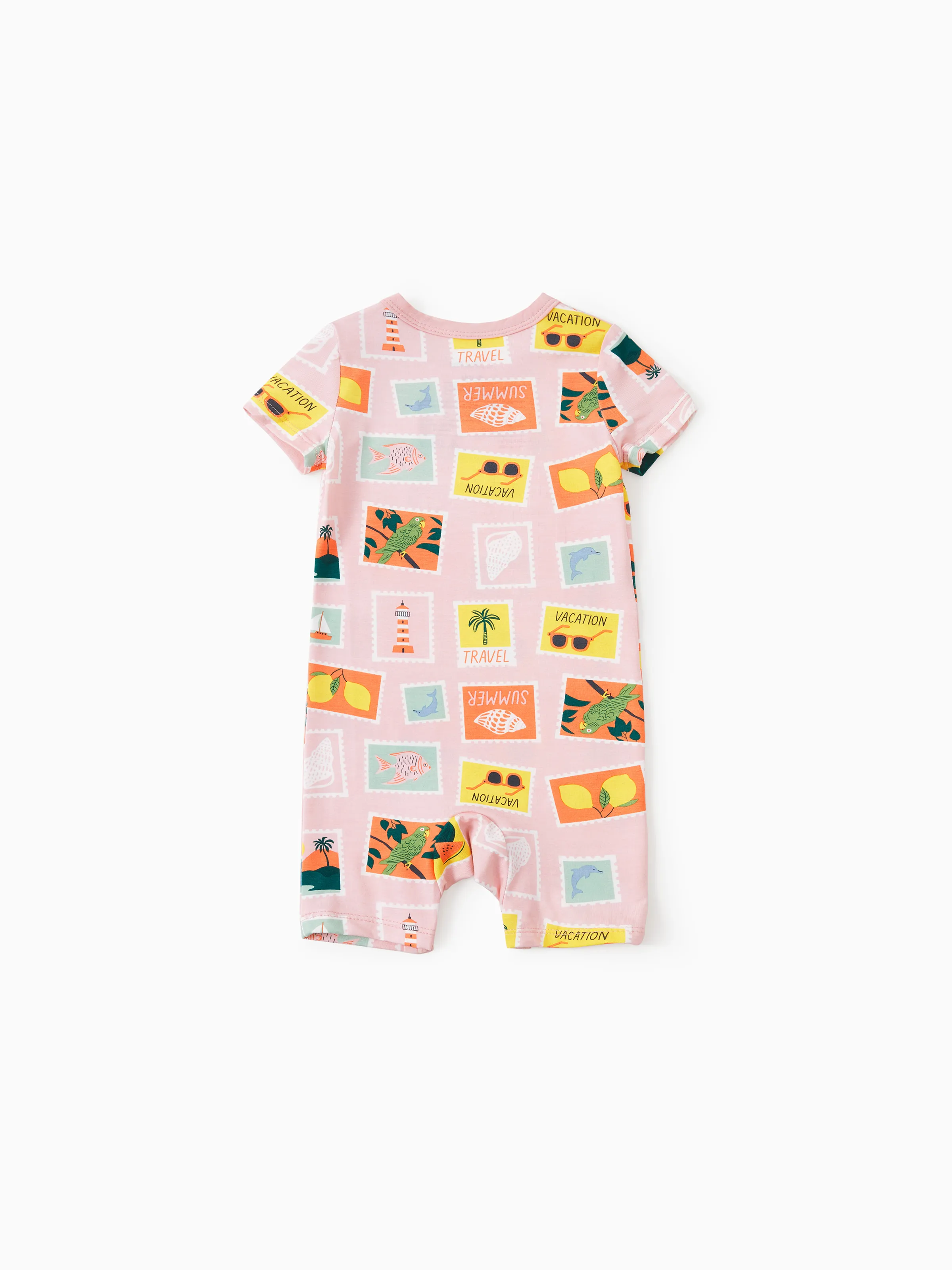 Daddy & Son Bamboo Family Pajamas Vacation Theme Print Short-sleeve Matching Pajama set (Snug-Fitting for Children) Color block - Image 16