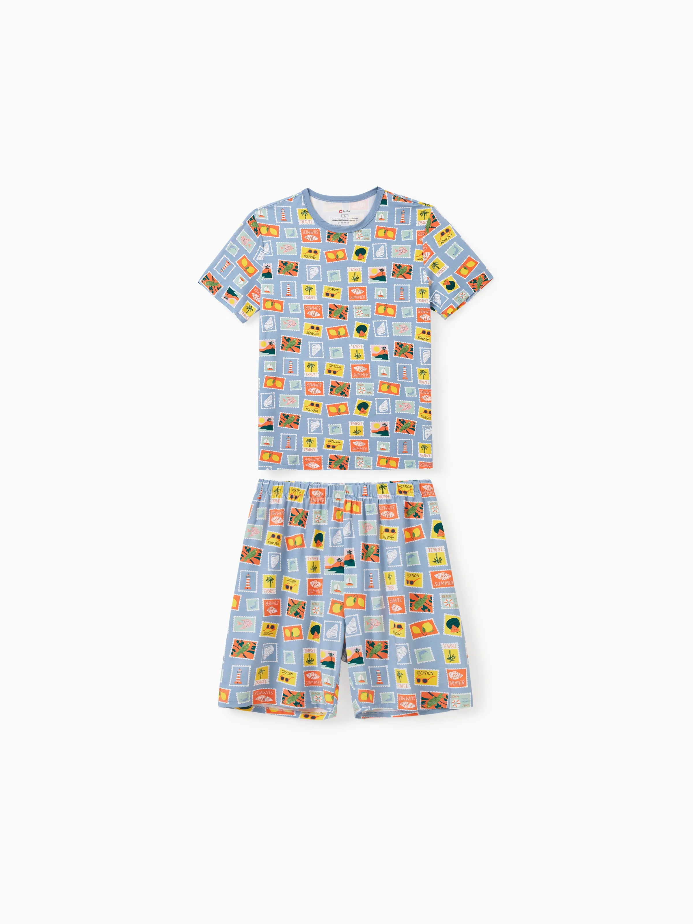 Daddy & Son Bamboo Family Pajamas Vacation Theme Print Short-sleeve Matching Pajama set (Snug-Fitting for Children) Color block - Image 5
