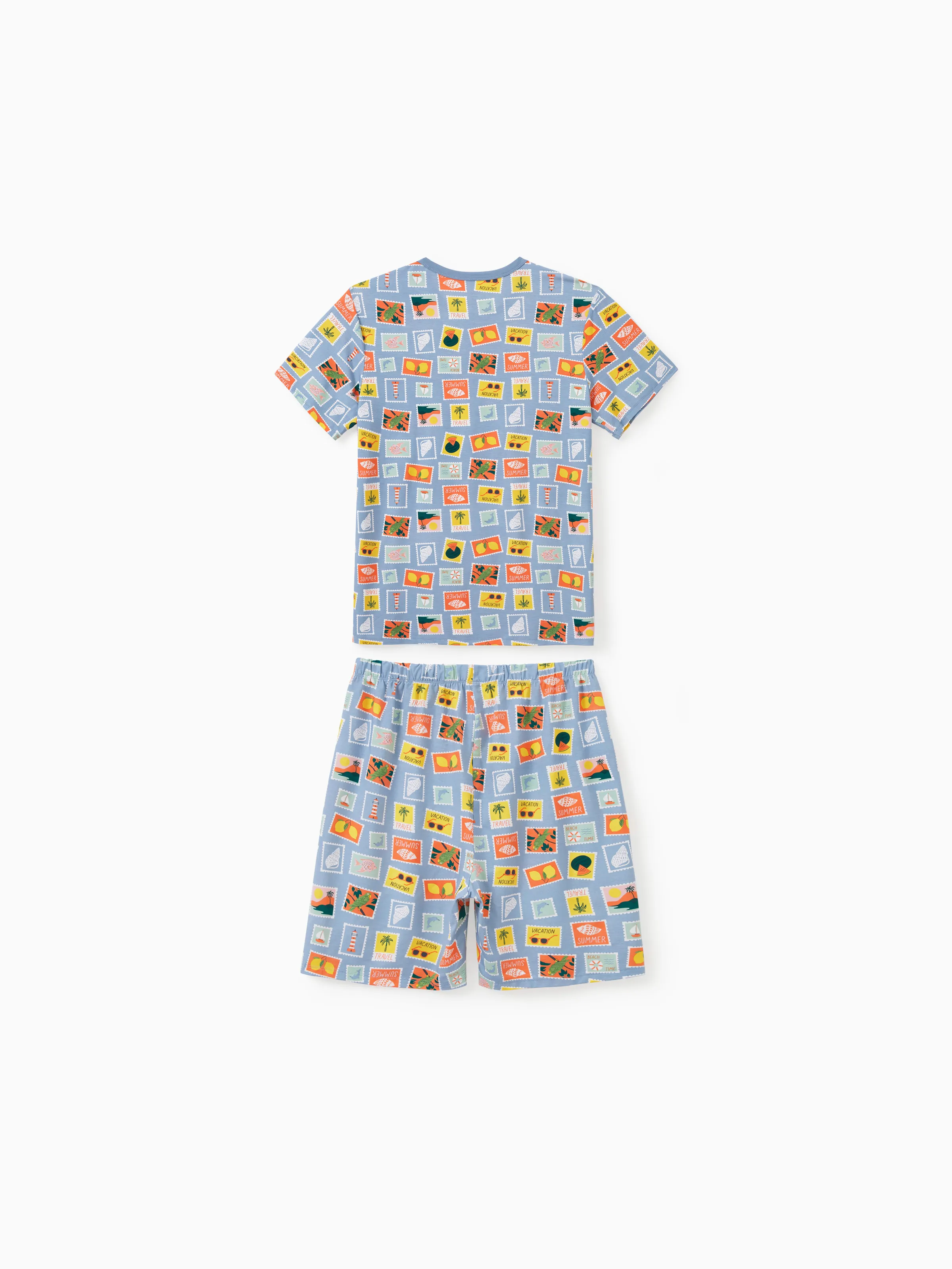 Daddy & Son Bamboo Family Pajamas Vacation Theme Print Short-sleeve Matching Pajama set (Snug-Fitting for Children) Color block - Image 6