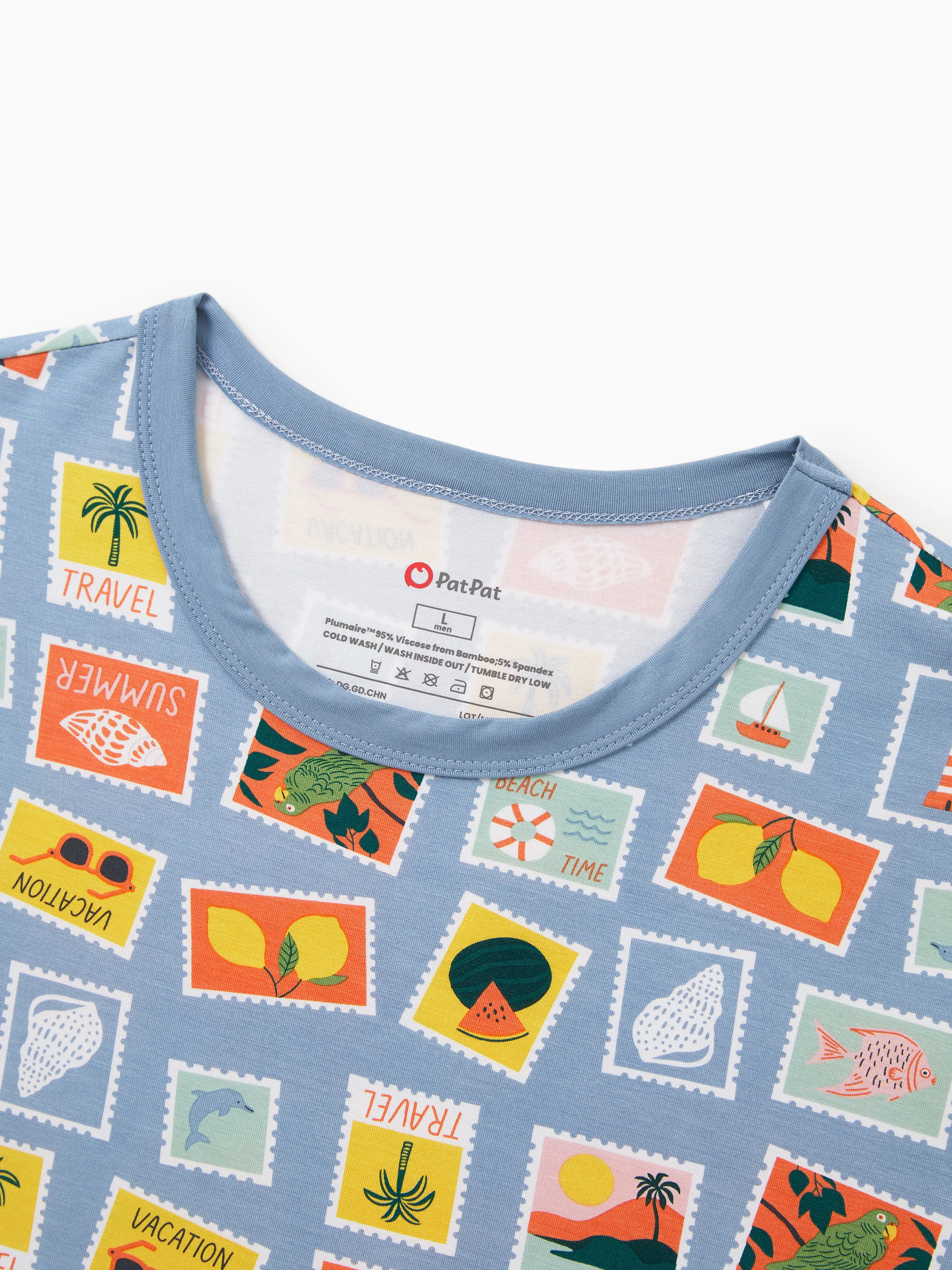 Daddy & Son Bamboo Family Pajamas Vacation Theme Print Short-sleeve Matching Pajama set (Snug-Fitting for Children) Color block - Image 7