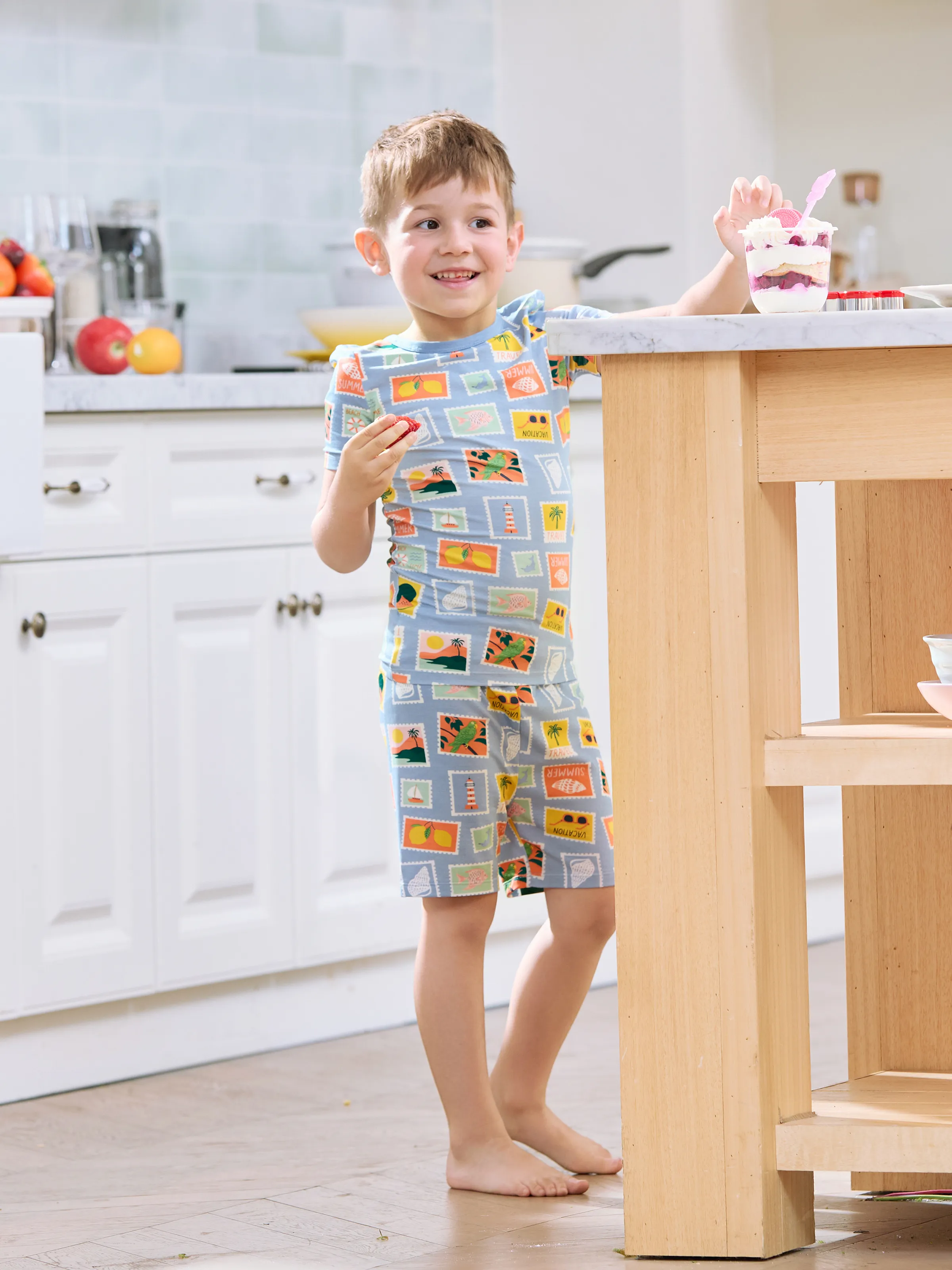 Daddy & Son Bamboo Family Pajamas Vacation Theme Print Short-sleeve Matching Pajama set (Snug-Fitting for Children) Color block - Image 8