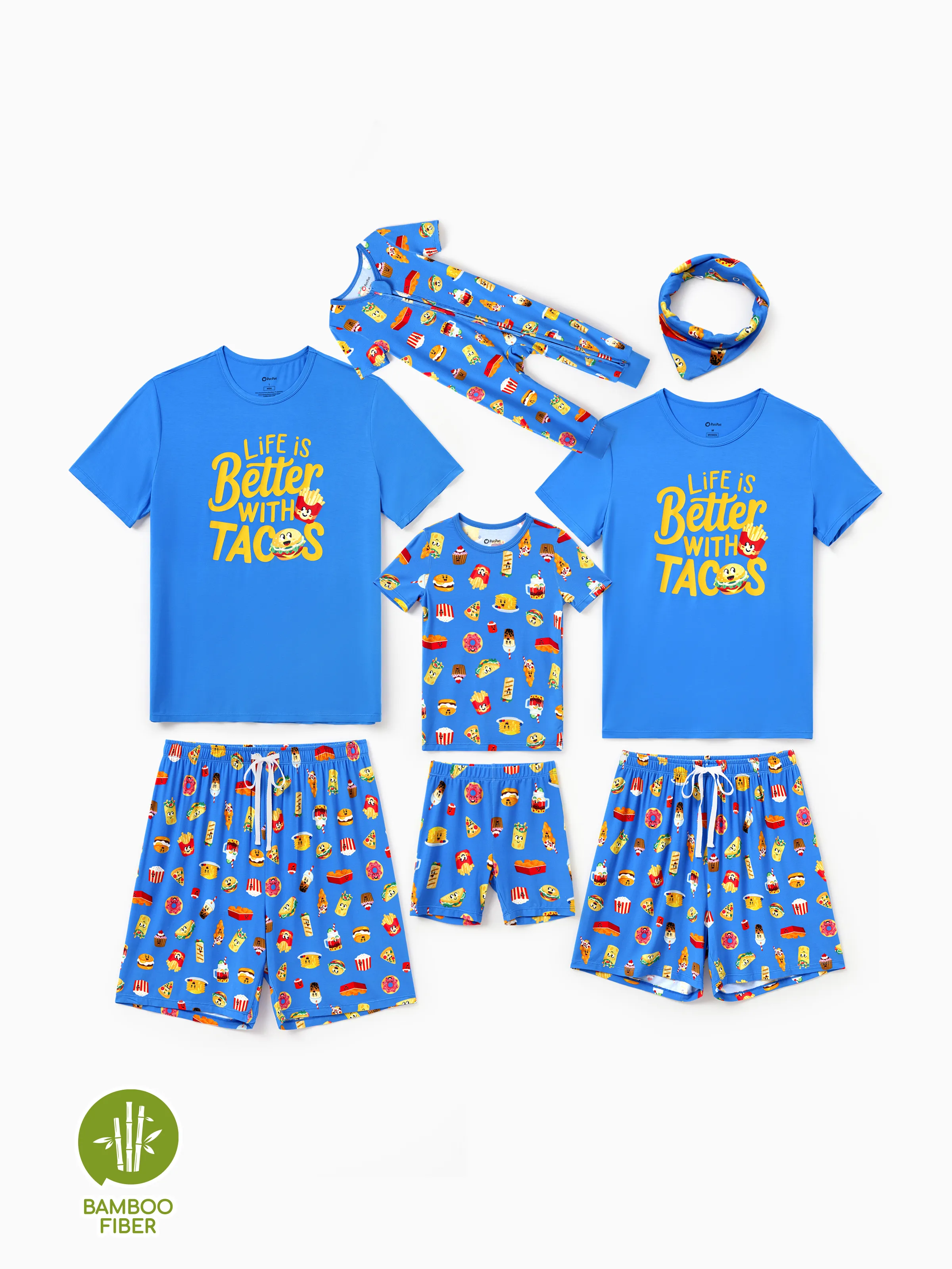 Daddy & Son Bamboo Pajamas Buttery Soft Bamboo PJs for Men Women Kids Toddler, Cute Burger & Fries Print Short Sleeve Sleepwear (Snug-Fitting for Children) Royal Blue - Image 3