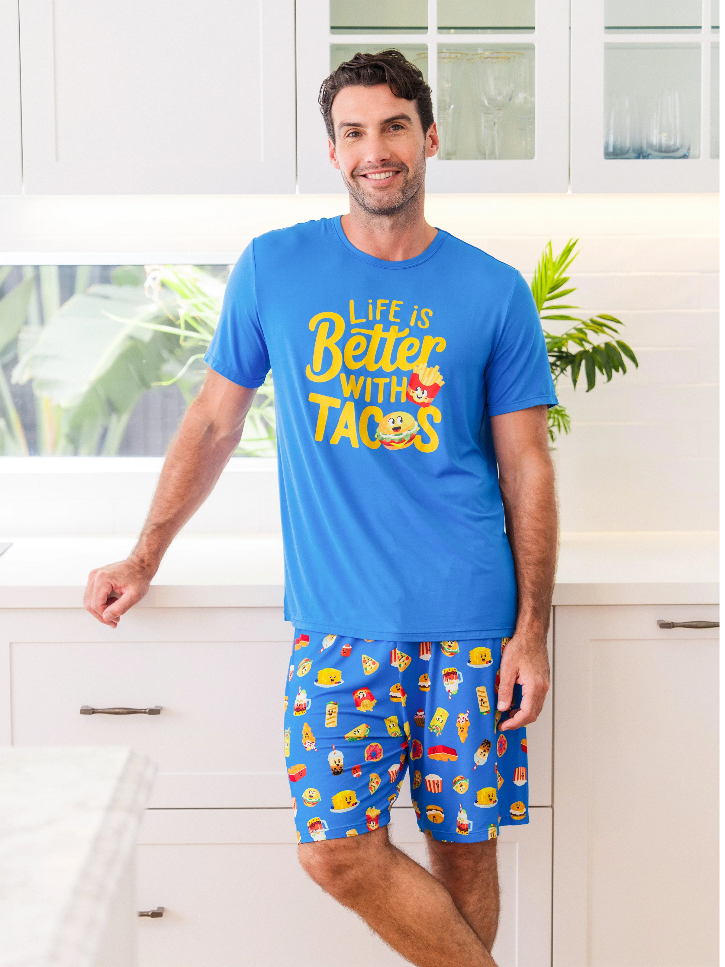 Family Matching Bamboo Pajamas Buttery Soft Bamboo PJs for Men Women Kids Toddler, Cute Burger & Fries Print Short Sleeve Sleepwear (Snug-Fitting for Children) Royal Blue - Image 11