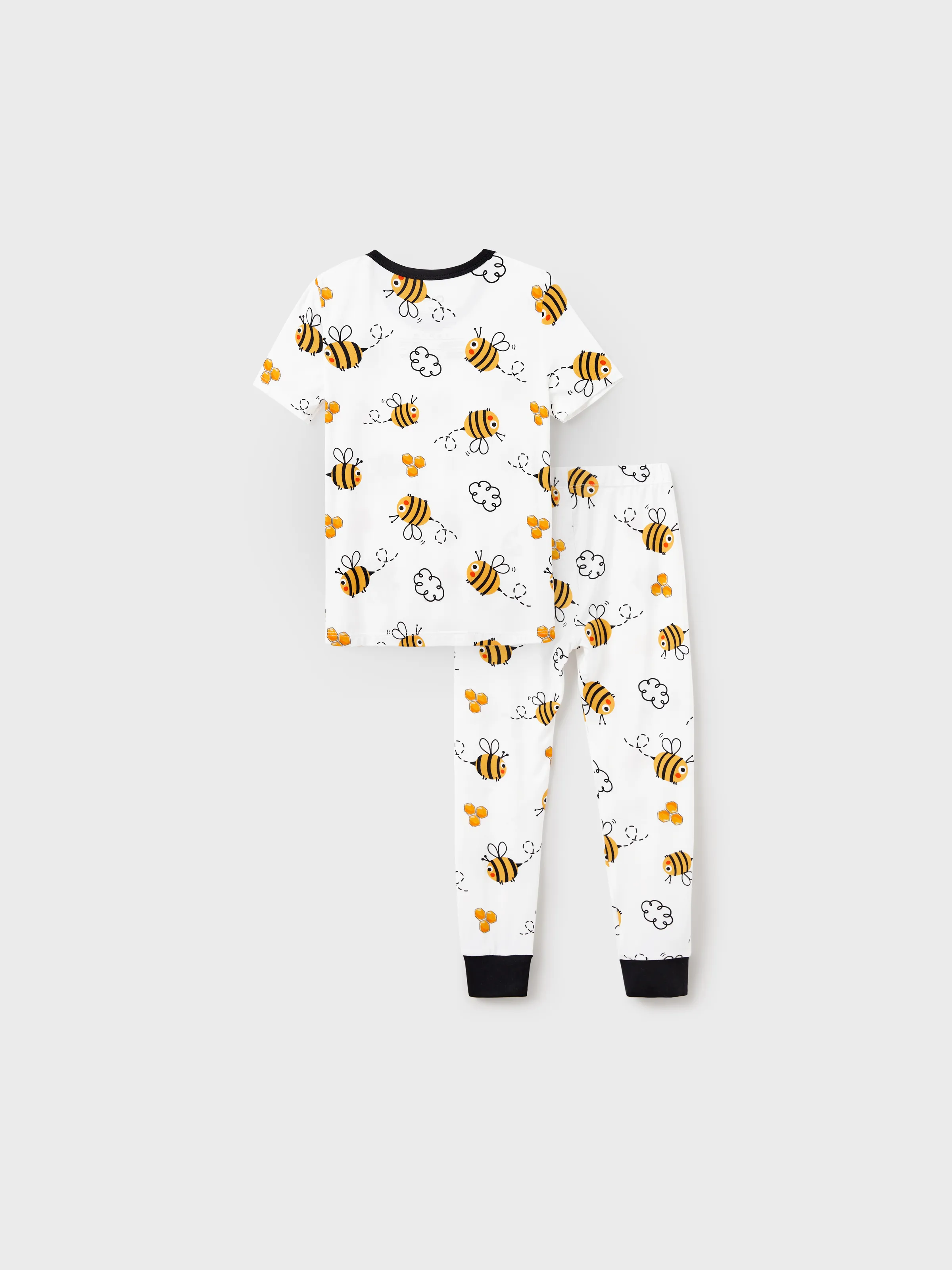 Daddy & Son Bamboo Pajamas Soft Bamboo Viscose PJs for Men Women Kids Toddler, Cute Bee Print Sleepwear with Short Sleeve Top and Long Pants White - Image 14