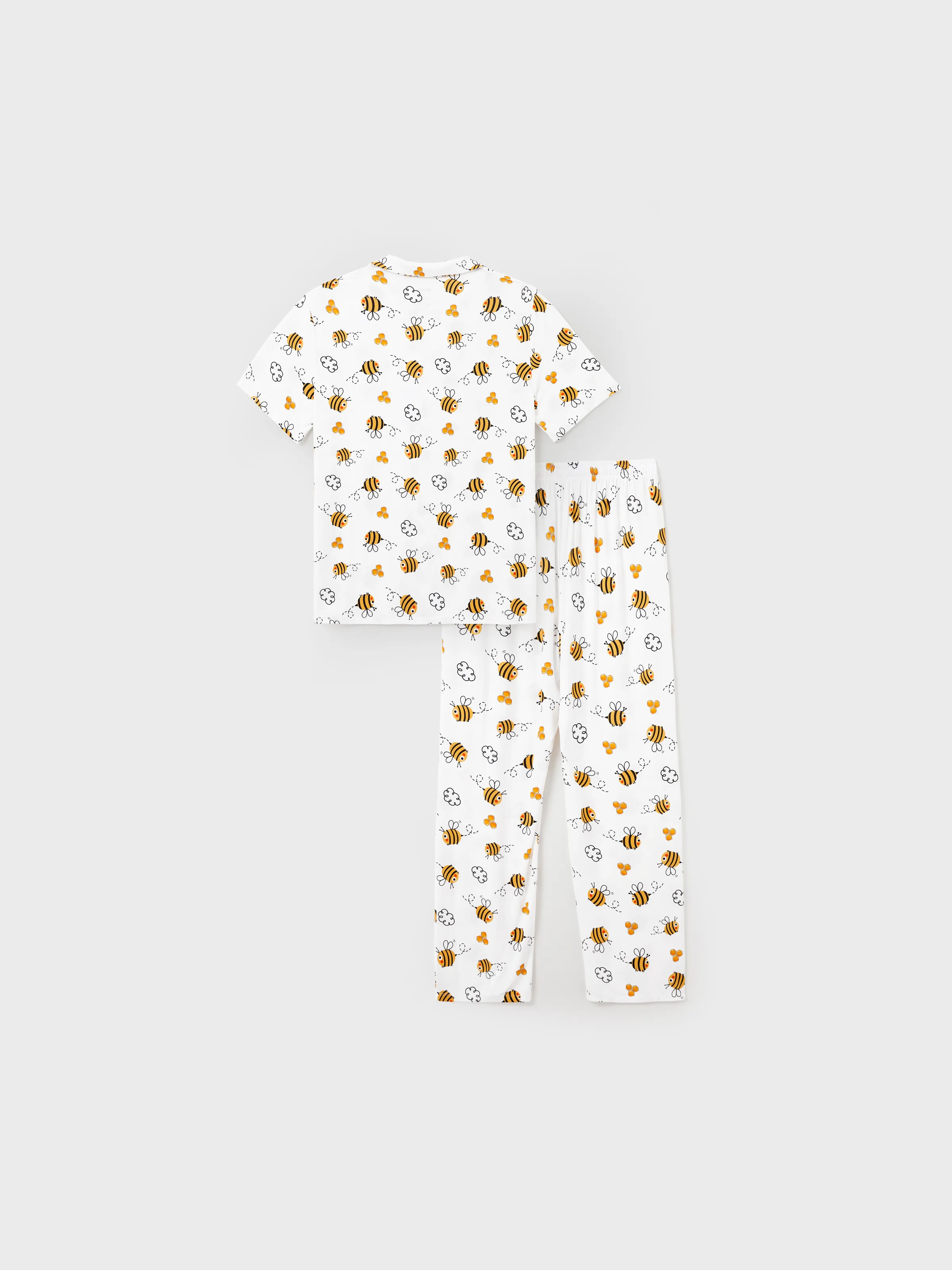 Daddy & Son Bamboo Pajamas Soft Bamboo Viscose PJs for Men Women Kids Toddler, Cute Bee Print Sleepwear with Short Sleeve Top and Long Pants White - Image 7