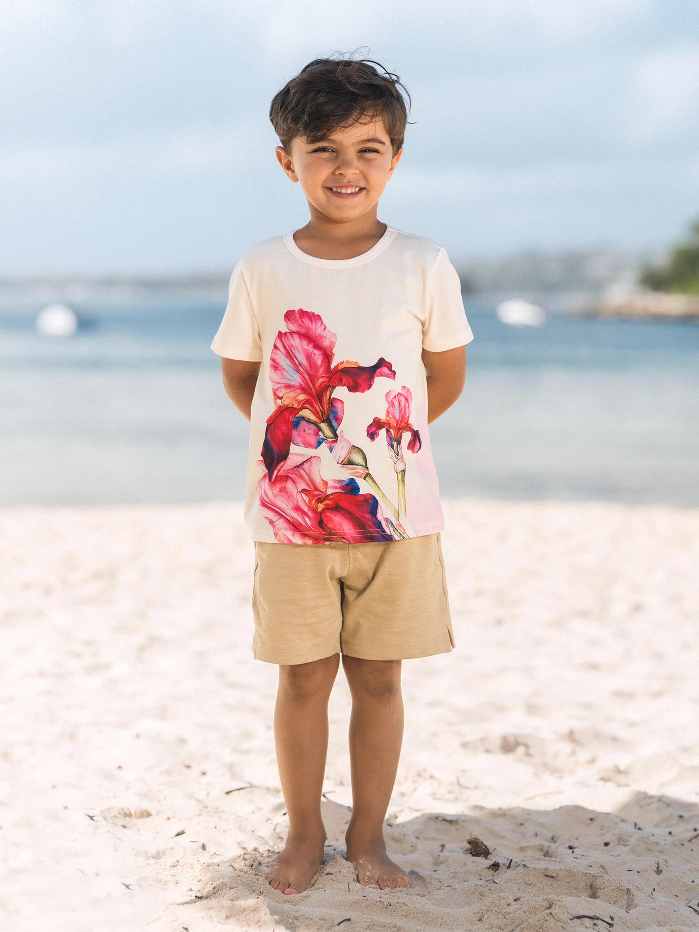 Family Matching Casual Outfit Floral Print T-shirt or Halter Dress Summer Set for Vacation  Apricot - Image 21