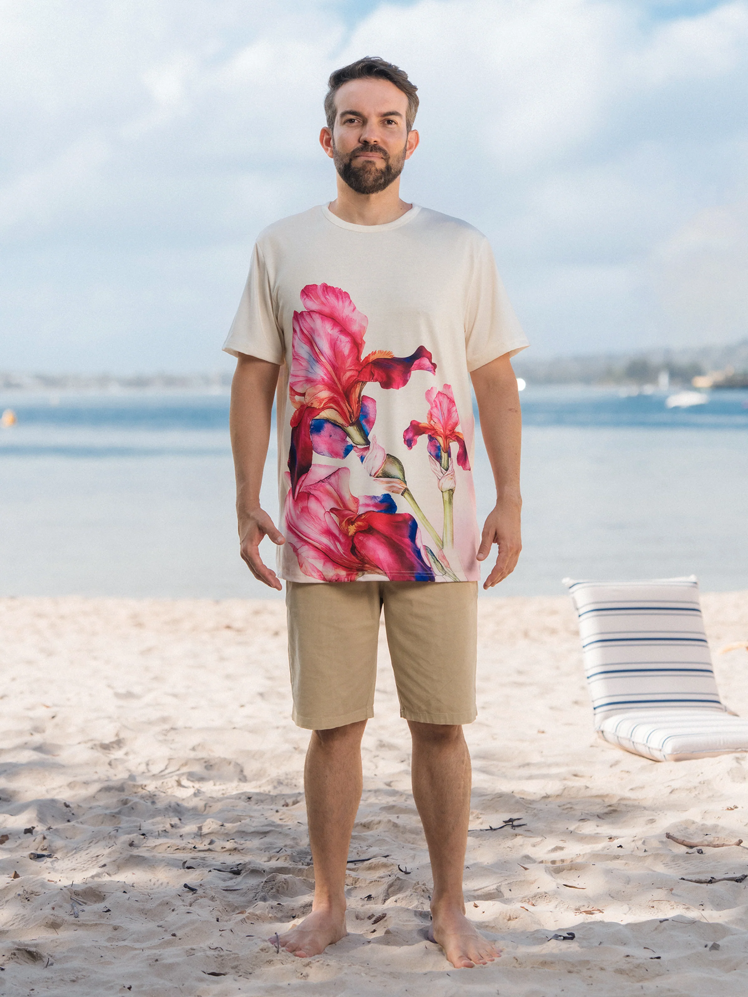 Daddy & Daughter Casual Outfit Floral Print T-shirt or Halter Dress Summer Set for Vacation Apricot - Image 4