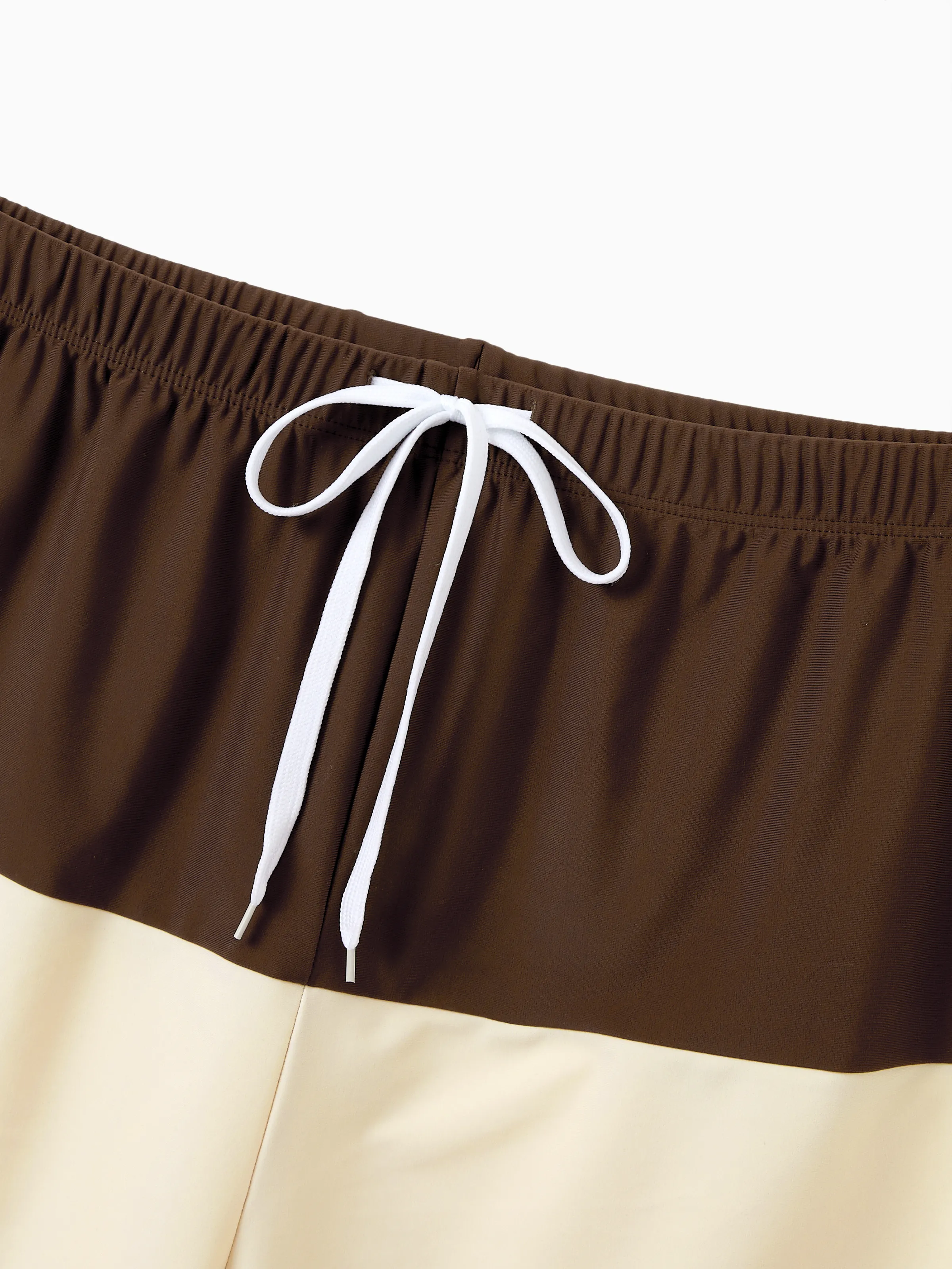 Daddy & Son Color Block Swimsuits  Summer Beach Vacation Swimwear Coffee - Image 5