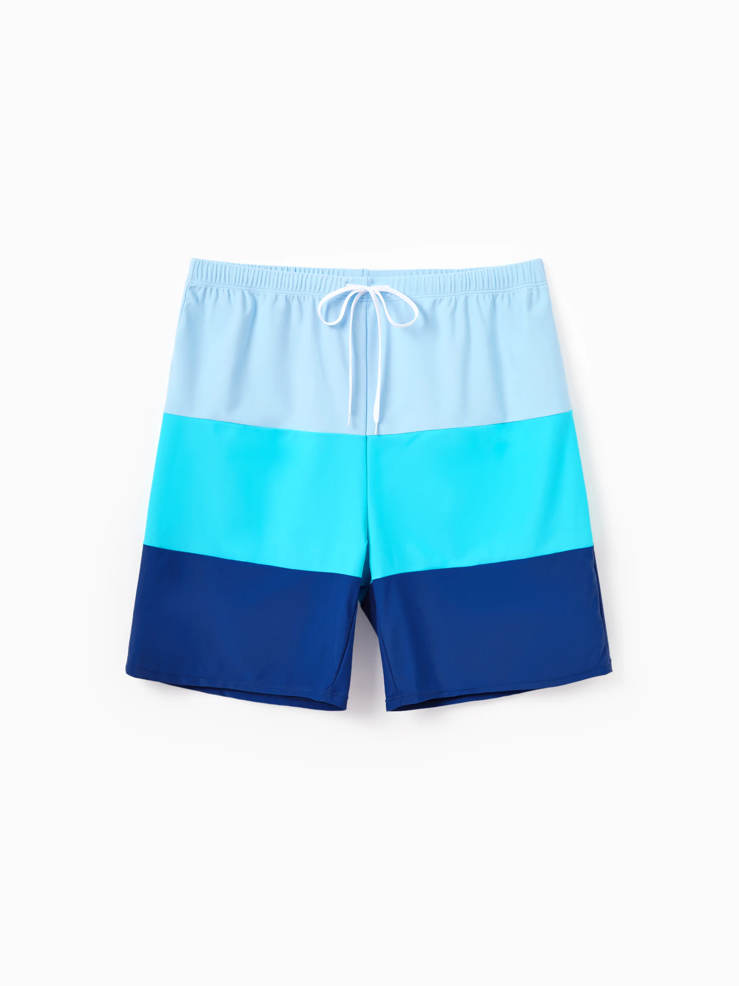 Daddy & Son Color Block Swimsuits One Shoulder Swim Dress / Swim Trunks Set Blue - Image 3