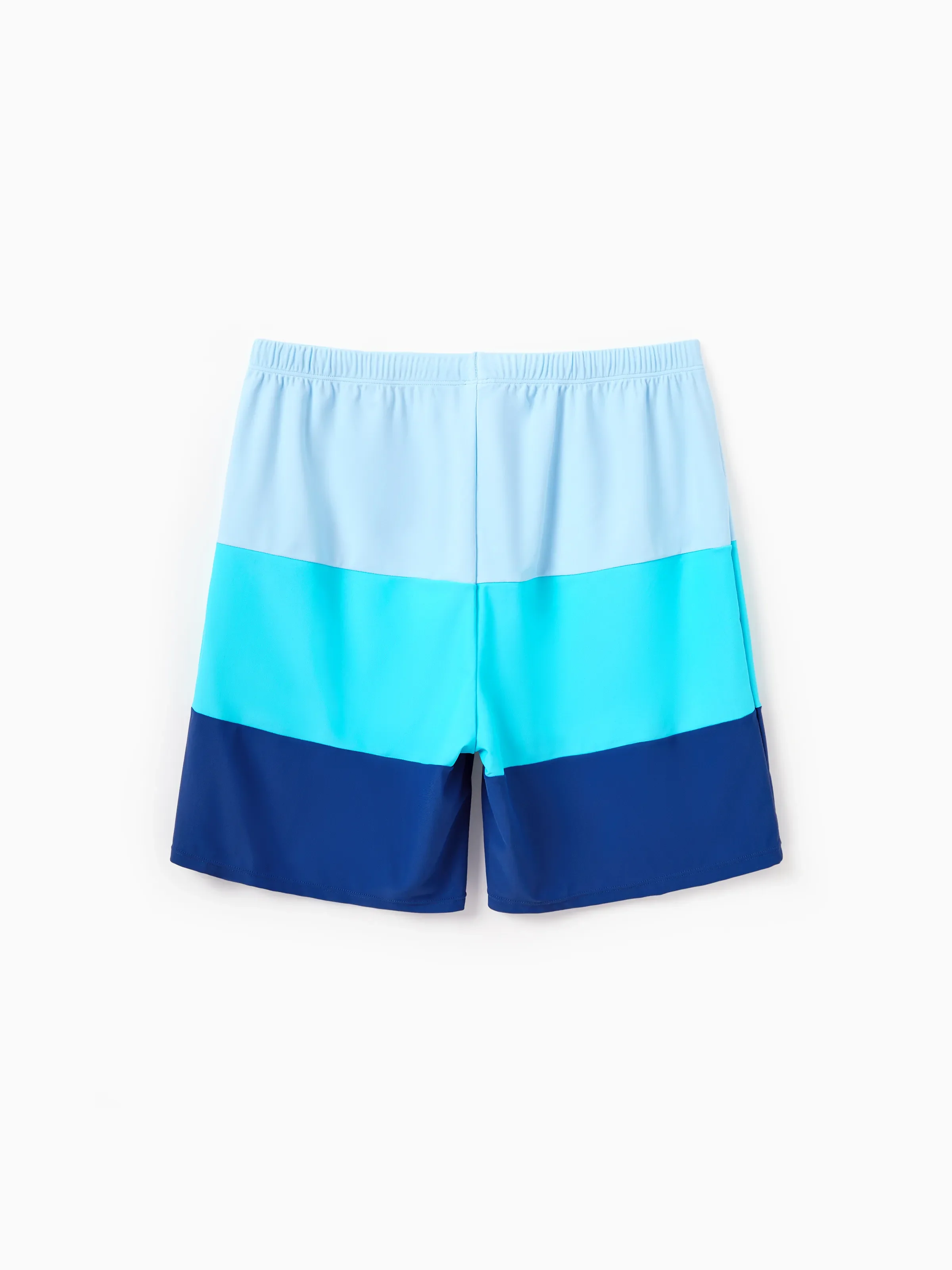 Daddy & Son Color Block Swimsuits One Shoulder Swim Dress / Swim Trunks Set Blue - Image 4