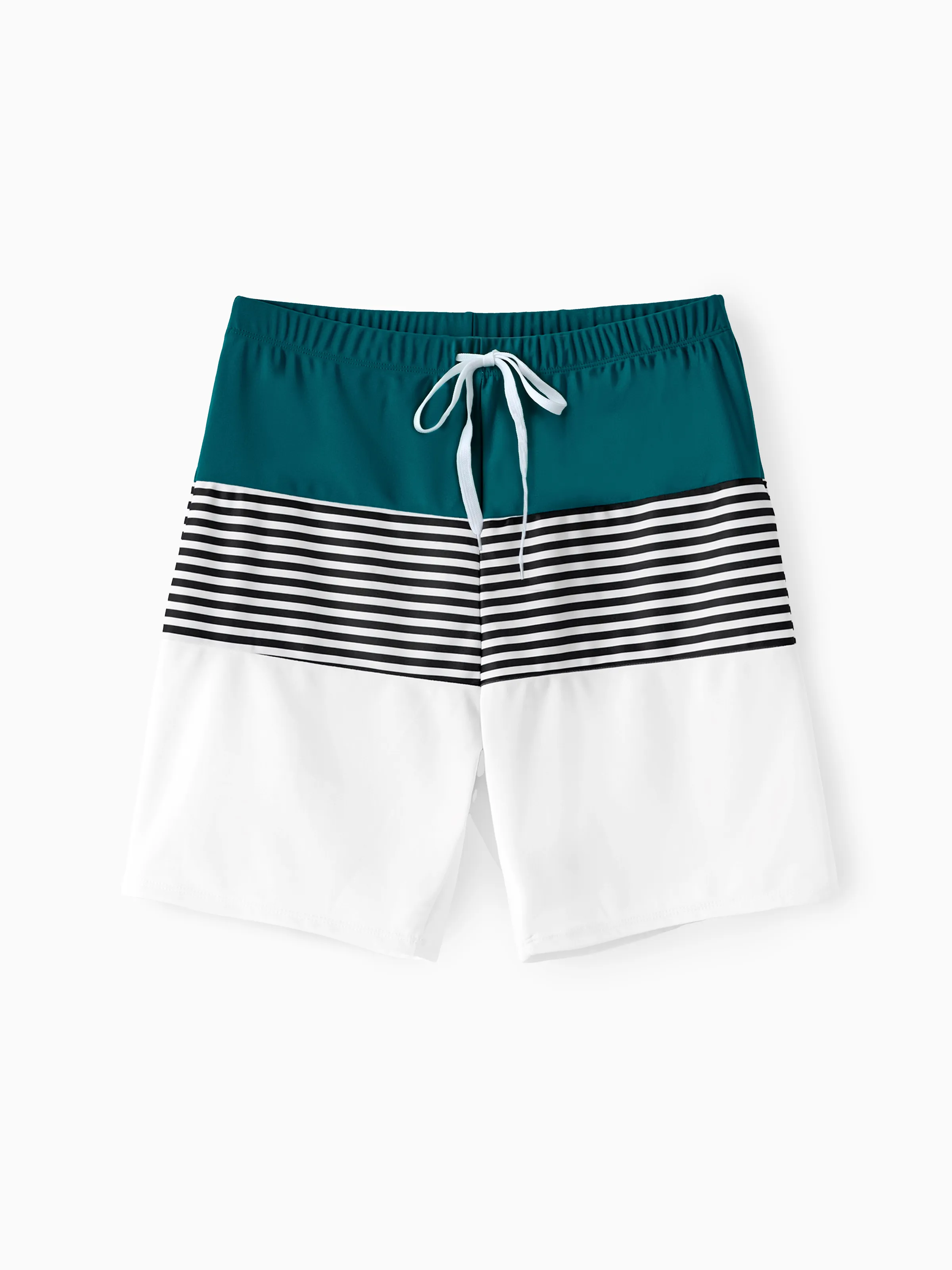 Daddy & Son Colorblock Striped Spliced Swim Trunks Shorts DeepTurquoise - Image 4