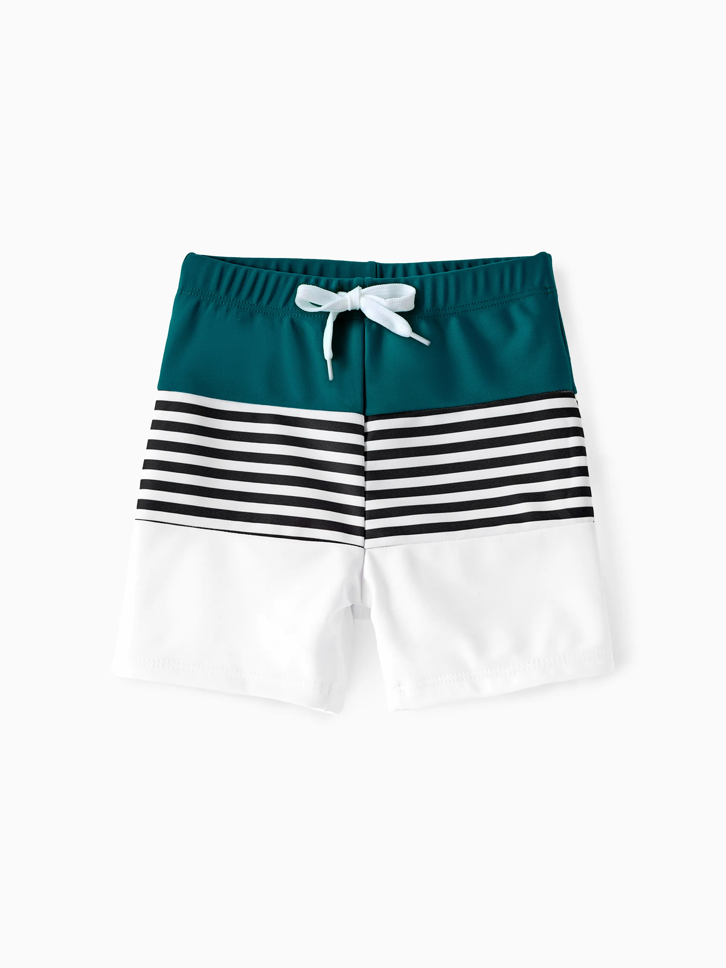 Daddy & Son Colorblock Striped Spliced Swim Trunks Shorts DeepTurquoise - Image 9