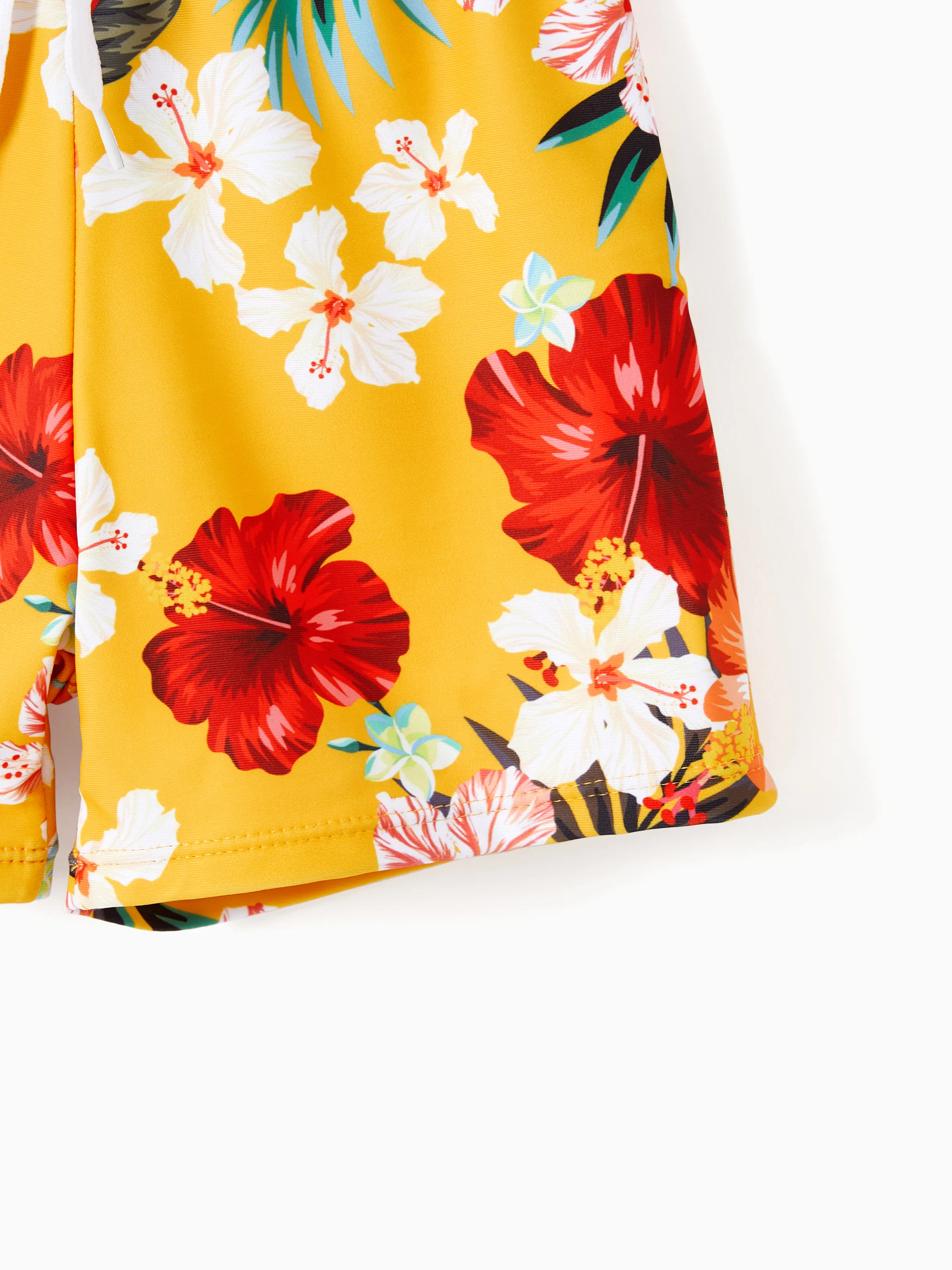 Daddy & Son Floral Drawstring Swim Trunks with Triangle Swim Bottom Yellow - Image 11
