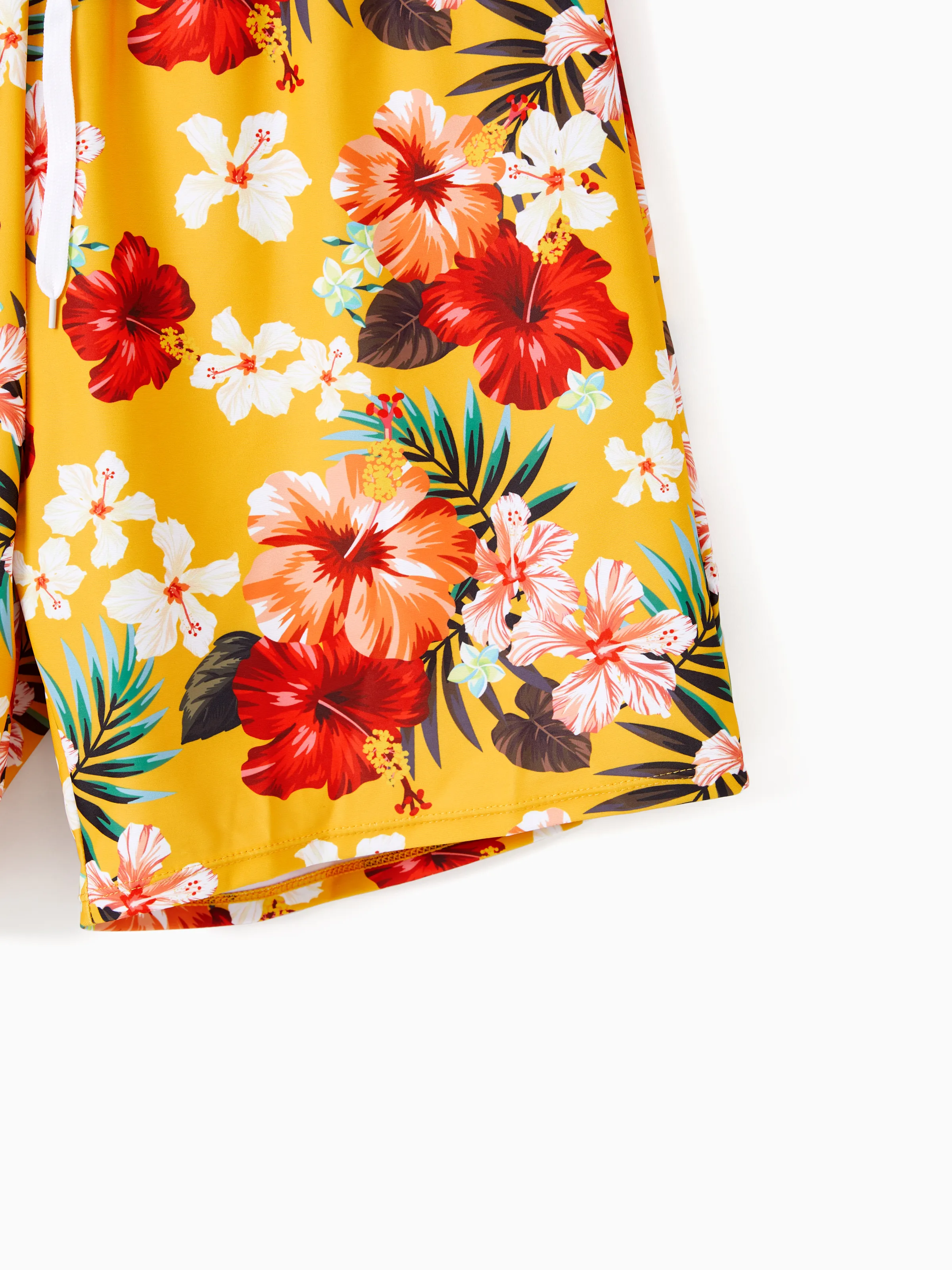 Daddy & Son Floral Drawstring Swim Trunks with Triangle Swim Bottom Yellow - Image 6