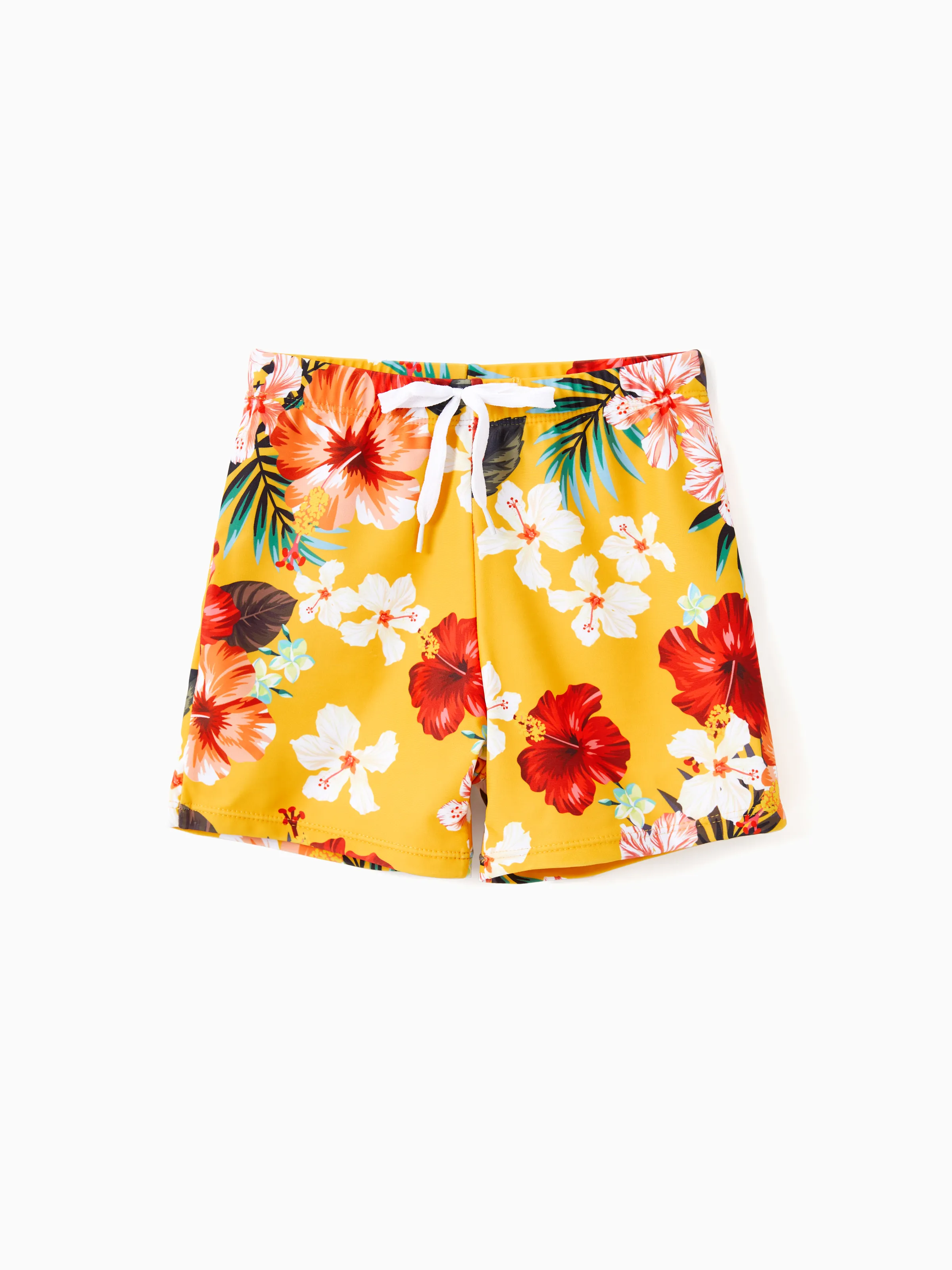 Daddy & Son Floral Drawstring Swim Trunks with Triangle Swim Bottom Yellow - Image 8