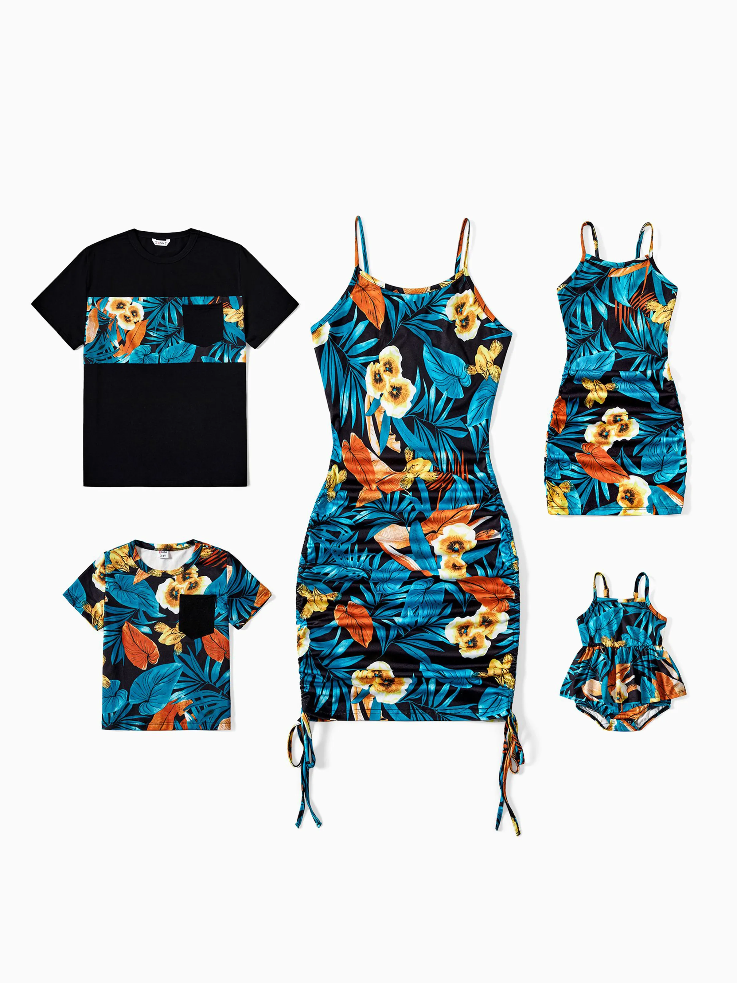 Daddy & Son Floral Panel T-shirt Sets Black - Image 2