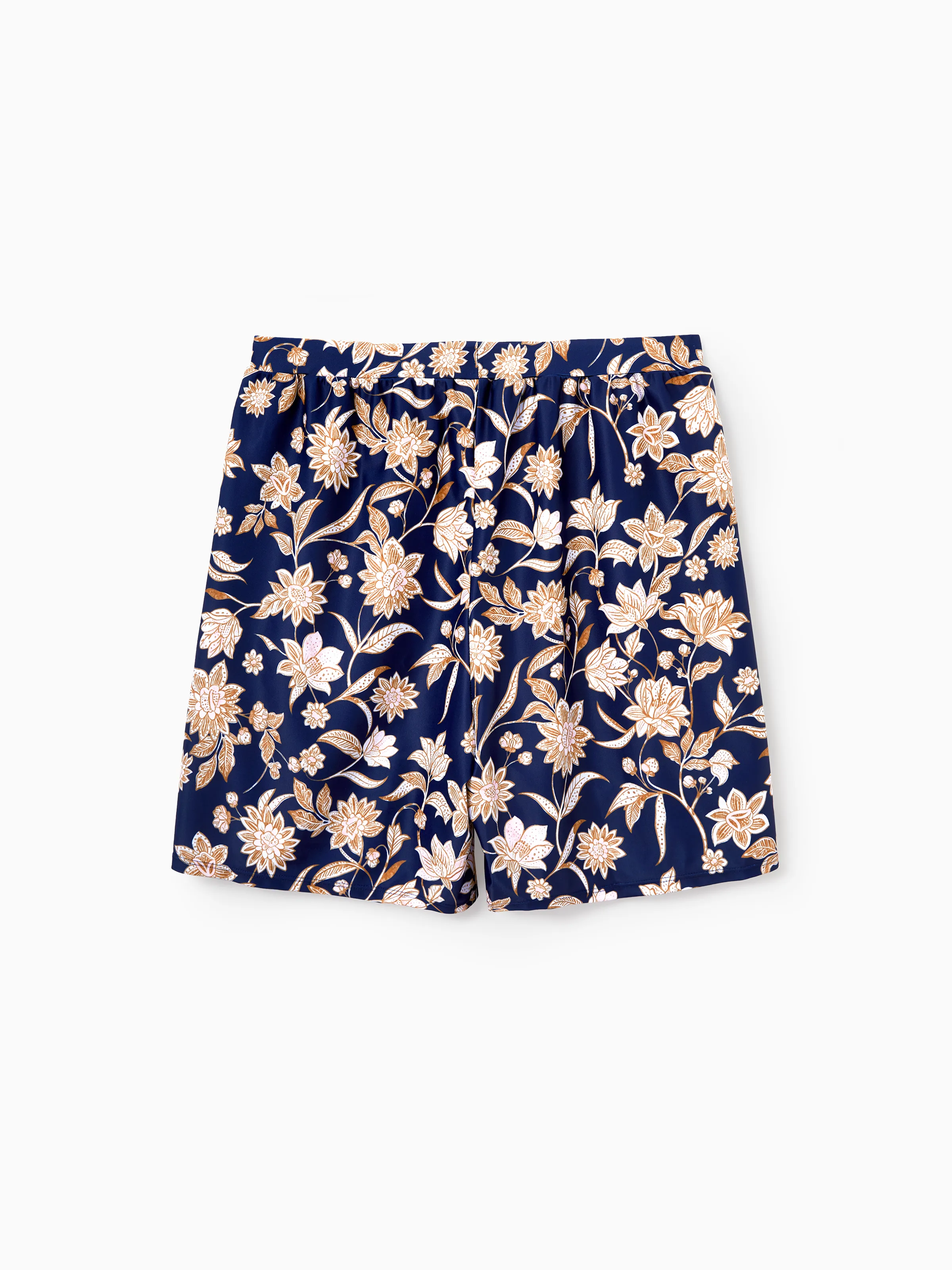 Daddy & Son Floral Print Swimsuits 2-in-1 One-Piece Swimsuit & Swim Trunks Deep Blue - Image 4