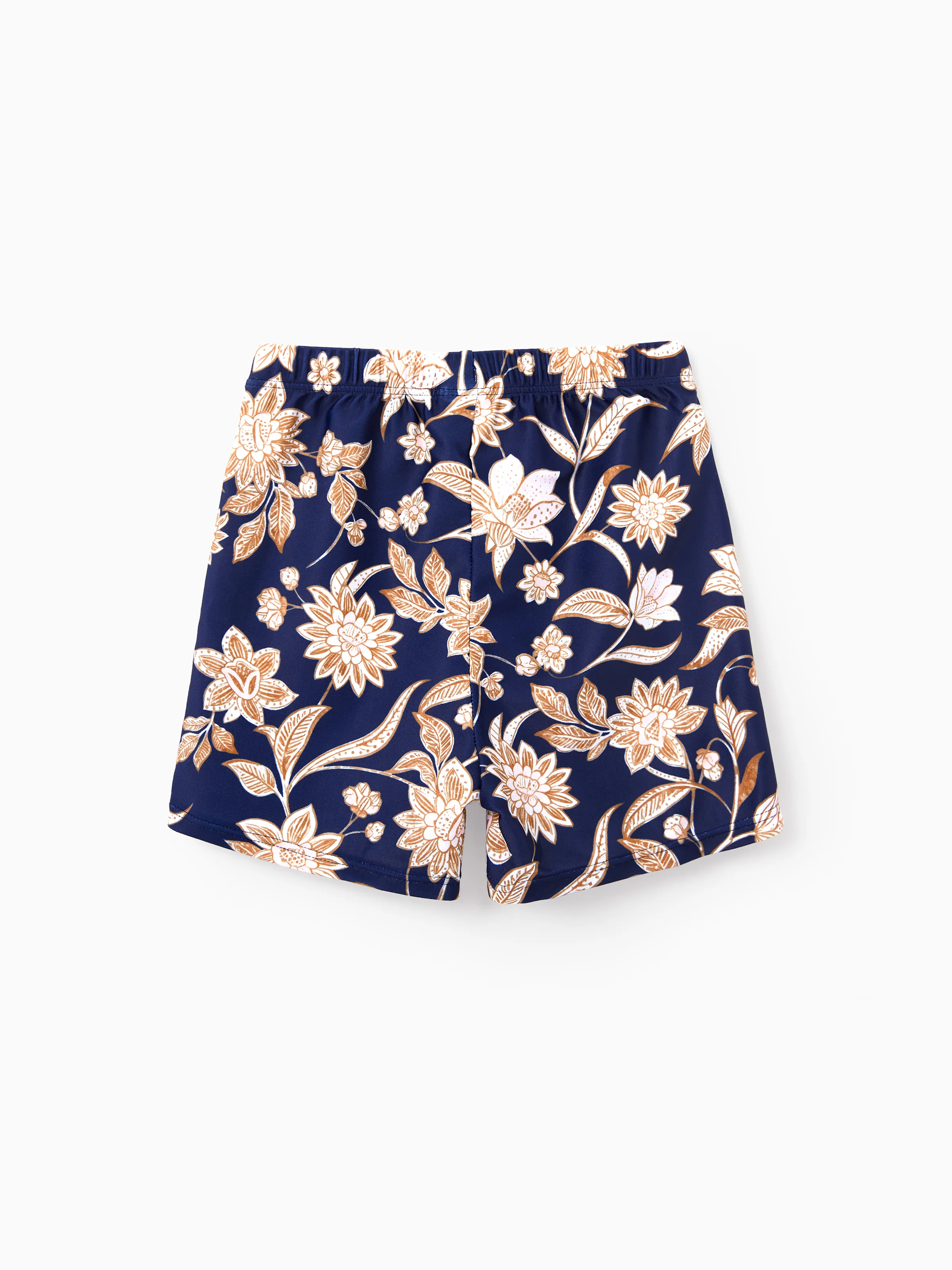 Daddy & Son Floral Print Swimsuits 2-in-1 One-Piece Swimsuit & Swim Trunks Deep Blue - Image 9