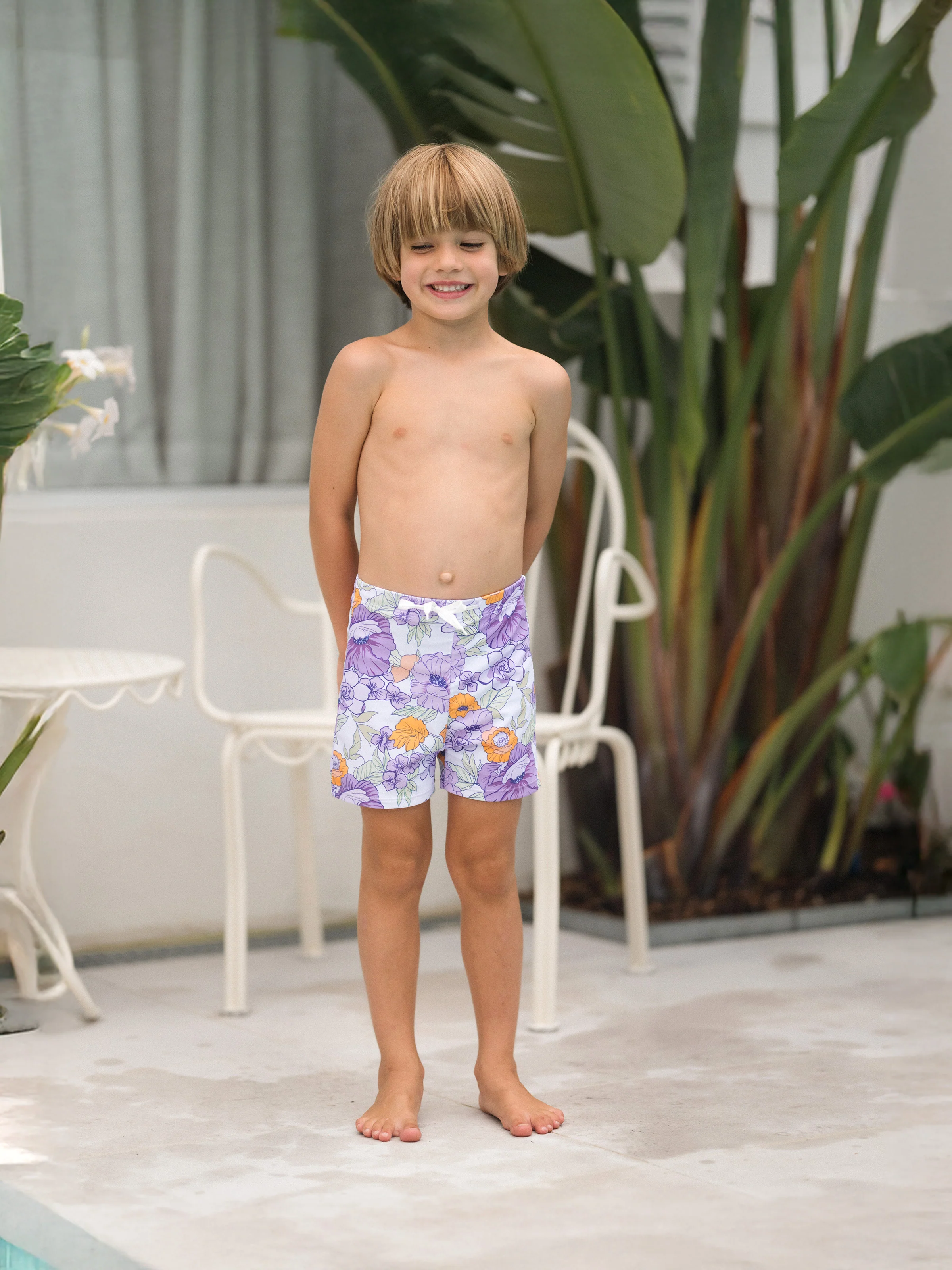 Family Matching Floral Print Swimsuits Ruffled One-Piece Bathing Suit & Swim Trunks Set Purple - Image 17
