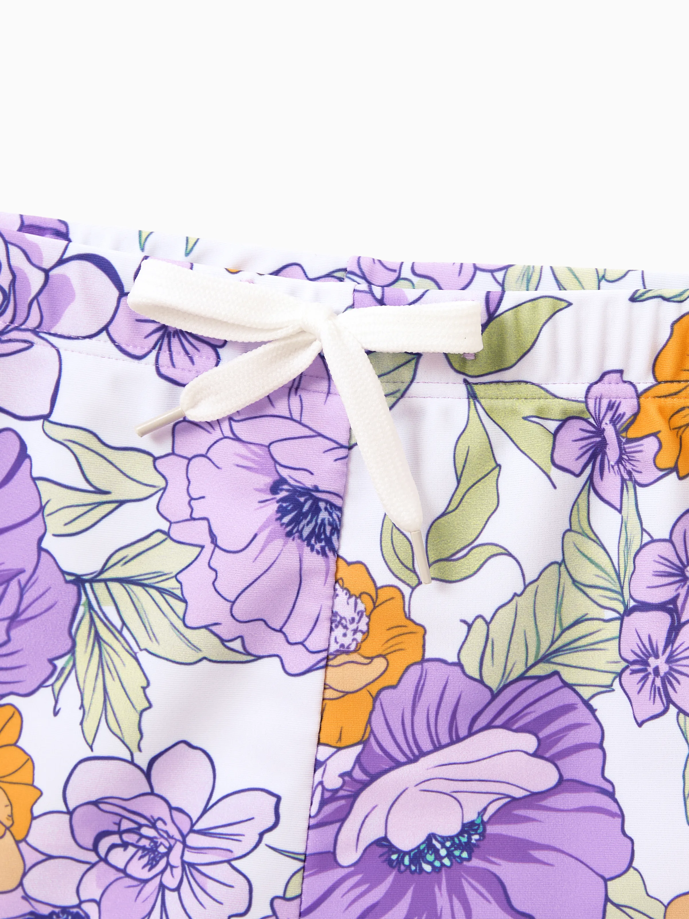 Daddy & Son Floral Print Swimsuits Ruffled One-Piece Bathing Suit & Swim Trunks Set Purple - Image 15