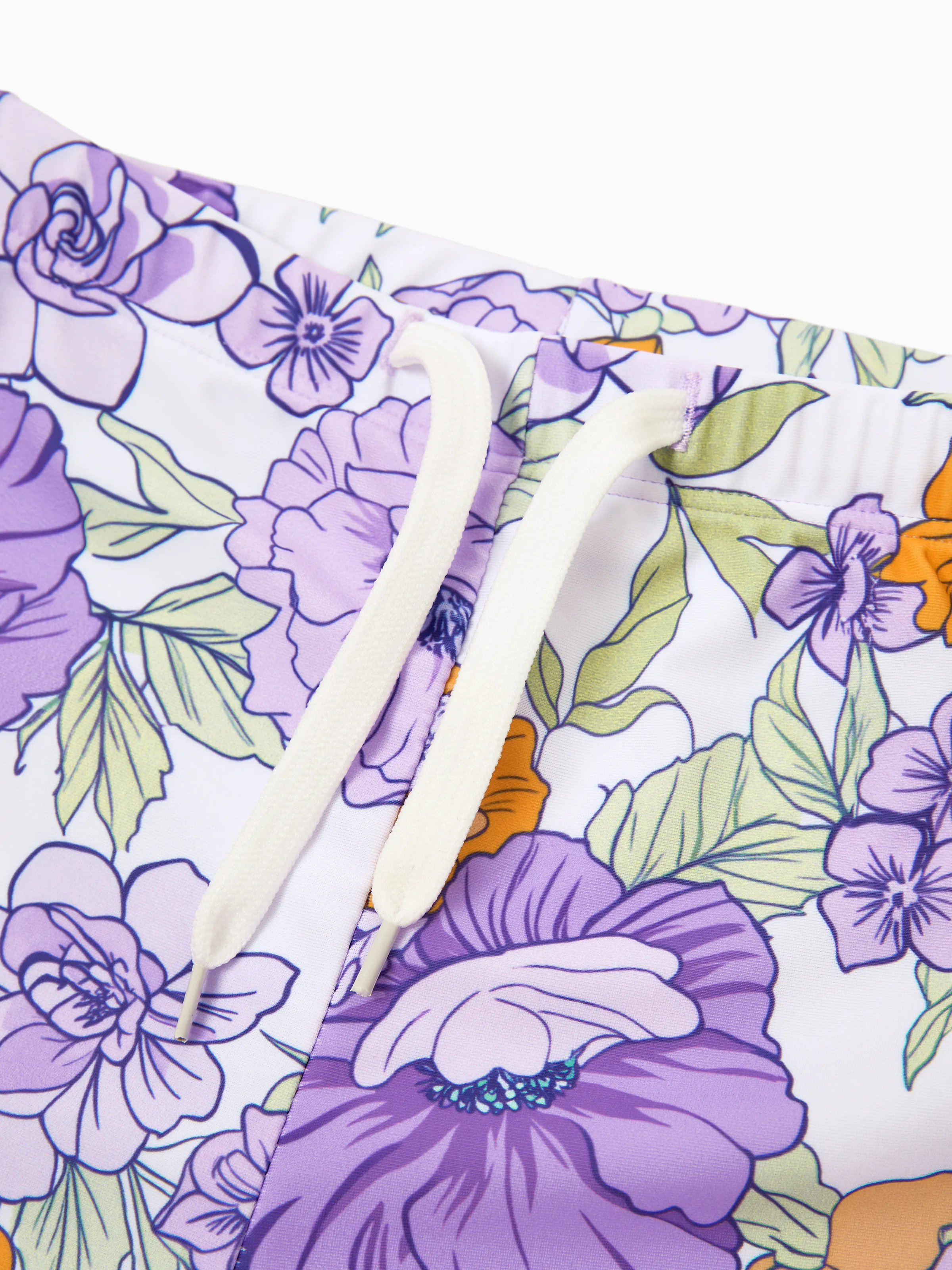 Daddy & Son Floral Print Swimsuits Ruffled One-Piece Bathing Suit & Swim Trunks Set Purple - Image 9
