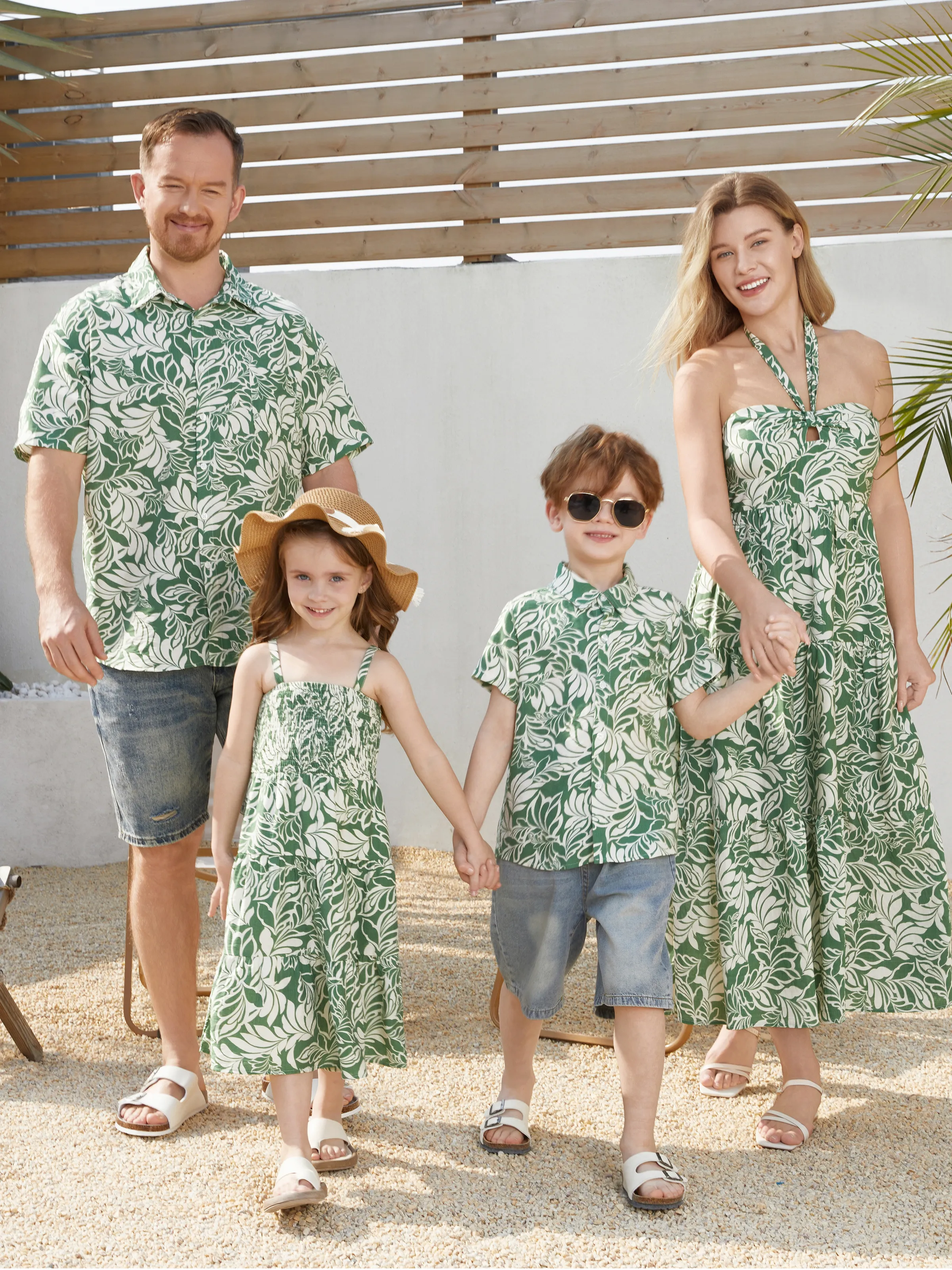 Daddy & Son Leaf Print Short-sleeve Shirt Set Green - Image 2