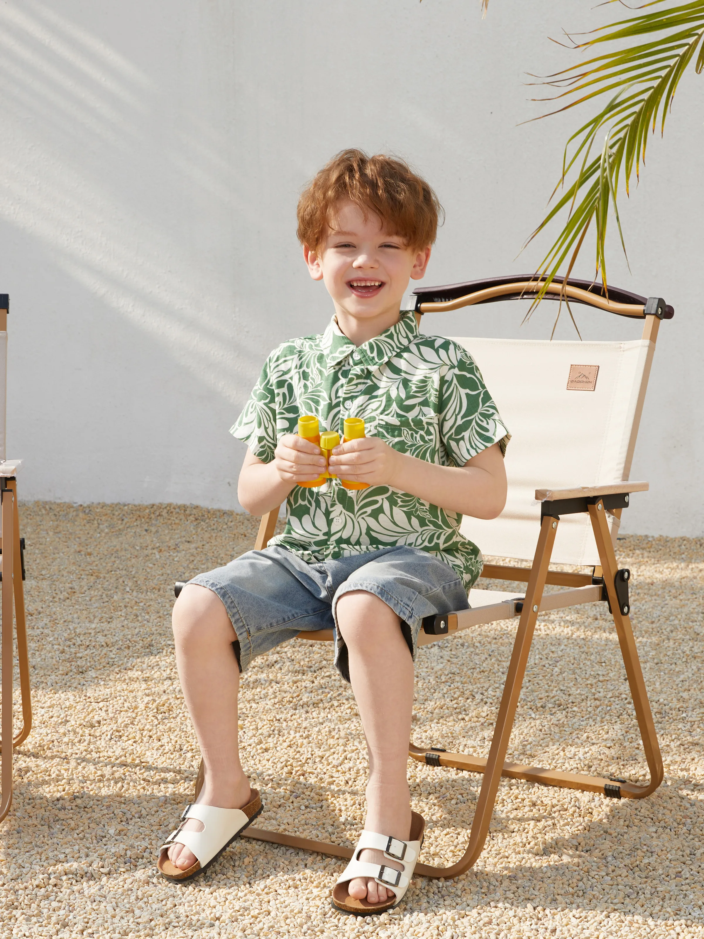 Daddy & Son Leaf Print Short-sleeve Shirt Set Green - Image 9