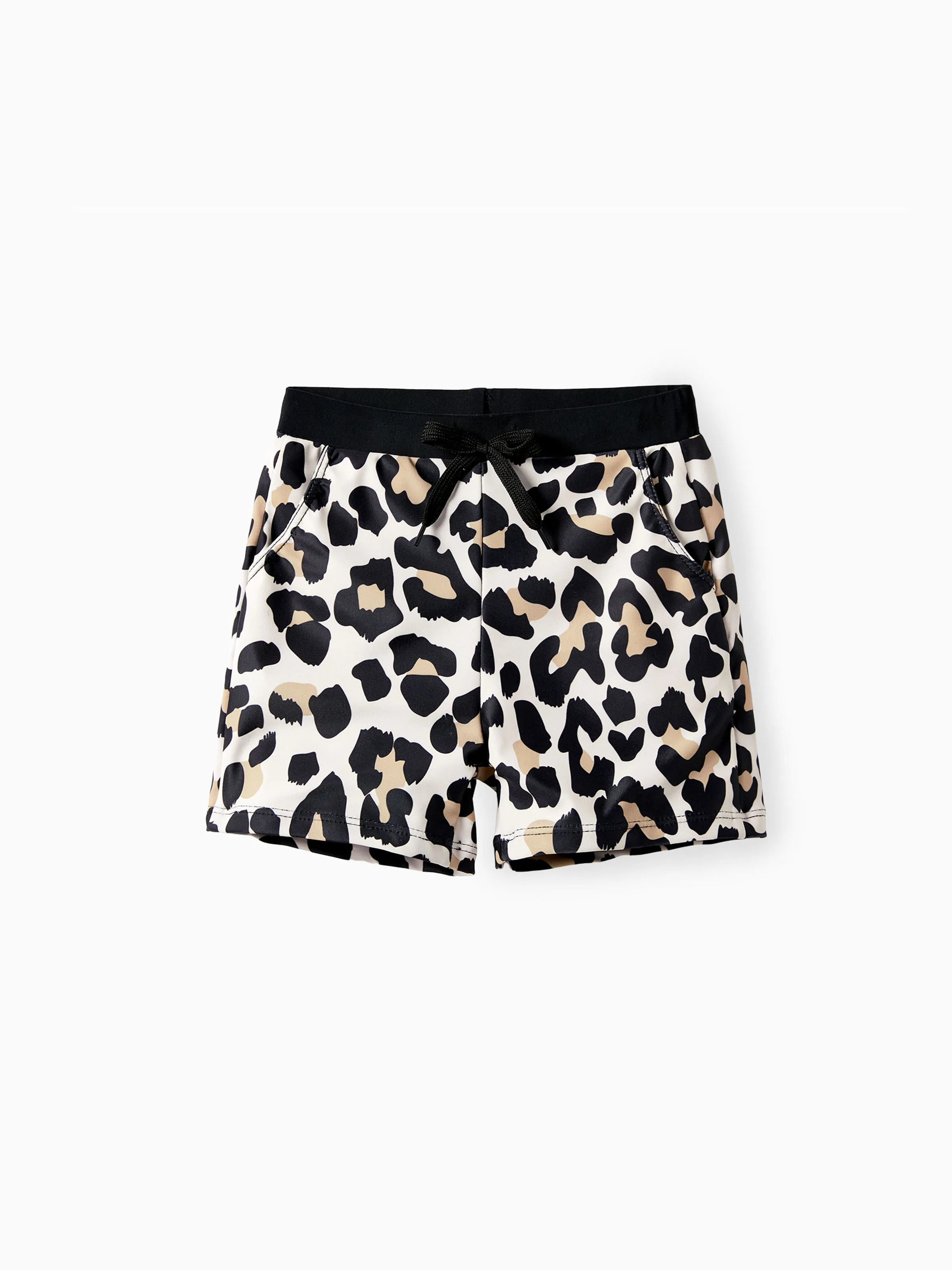 Daddy & Son Leopard Pattern Drawstring Swim Trunks Black - Image 8