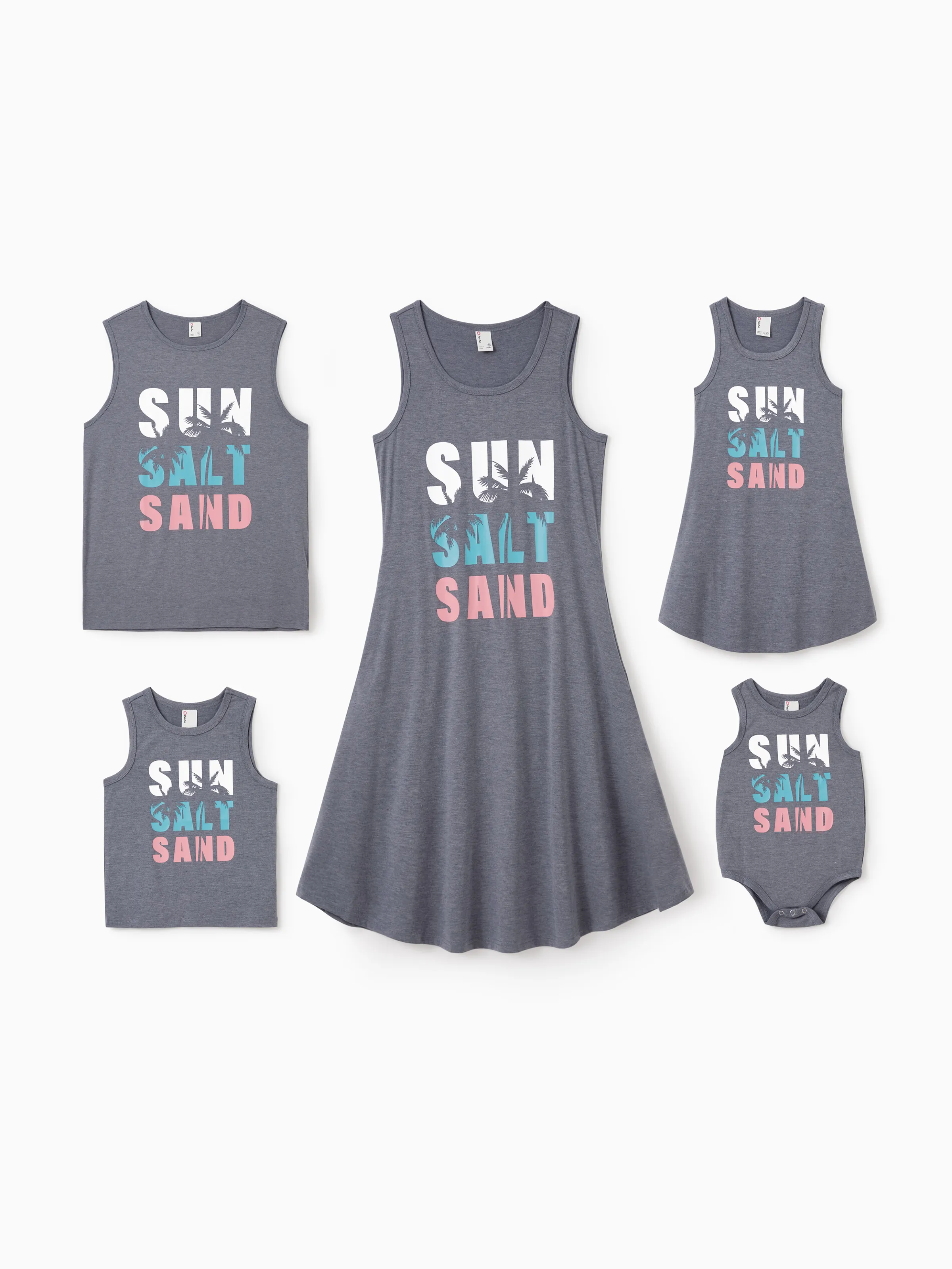 Daddy & Son Letter Print Sleeveless Tank Top Set Grey - Image 2