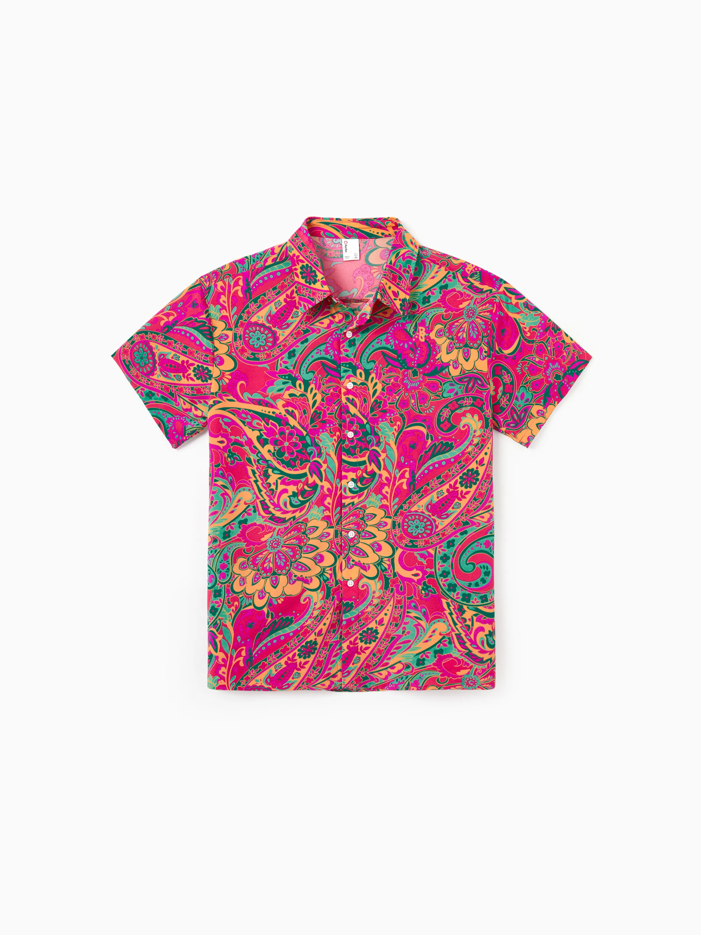 Daddy & Son Outfit Set Short-sleeve Collar Shirt for Summer Vacation Hot Pink - Image 3