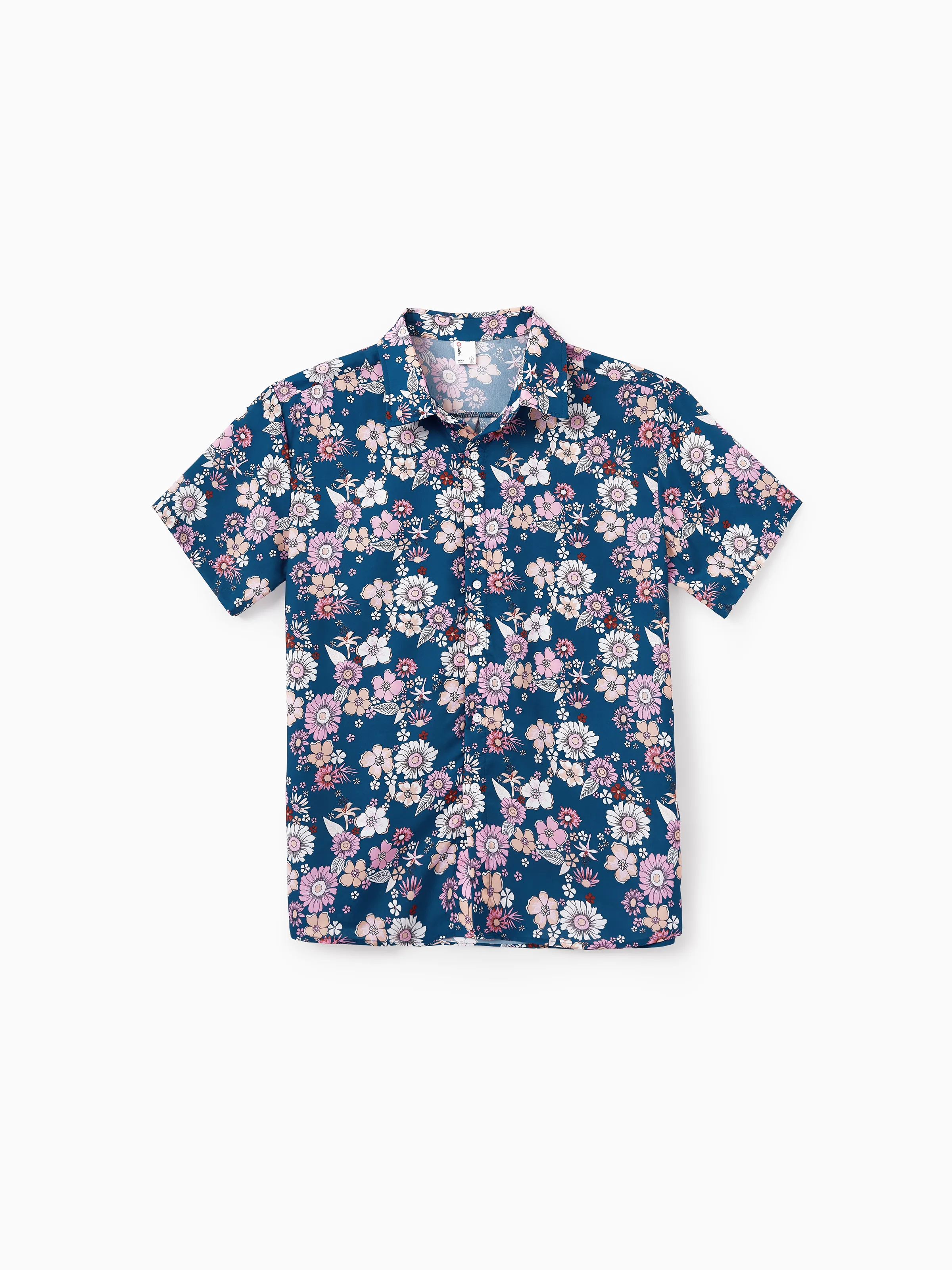 Daddy & Son outfits Floral Allover Print Short-sleeve Collar Shirt or Halter Sleeveless Dress for Summer Vacation CYAN- - Image 3