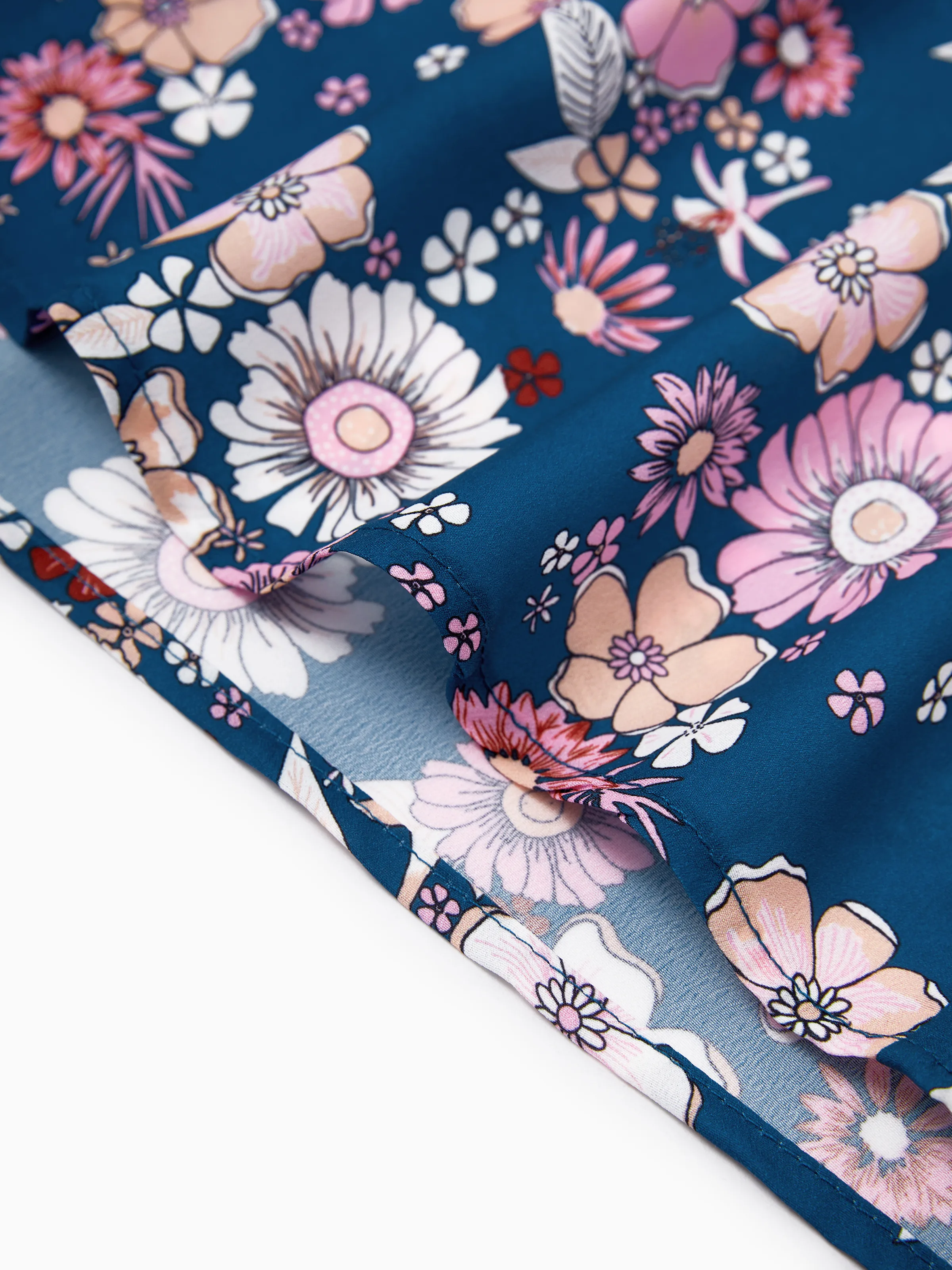 Daddy & Son outfits Floral Allover Print Short-sleeve Collar Shirt or Halter Sleeveless Dress for Summer Vacation CYAN- - Image 7