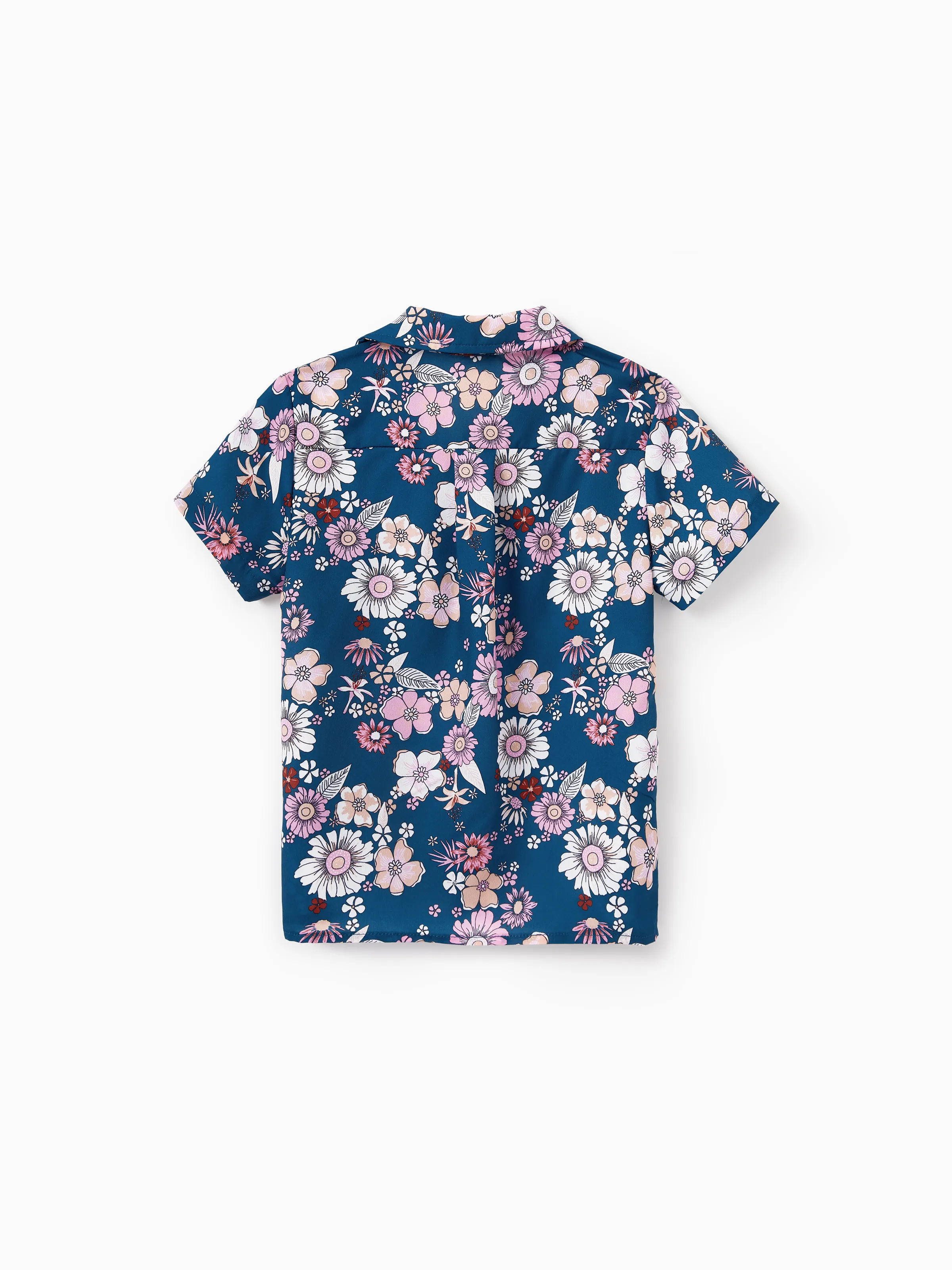 Daddy & Son outfits Floral Allover Print Short-sleeve Collar Shirt or Halter Sleeveless Dress for Summer Vacation CYAN- - Image 9