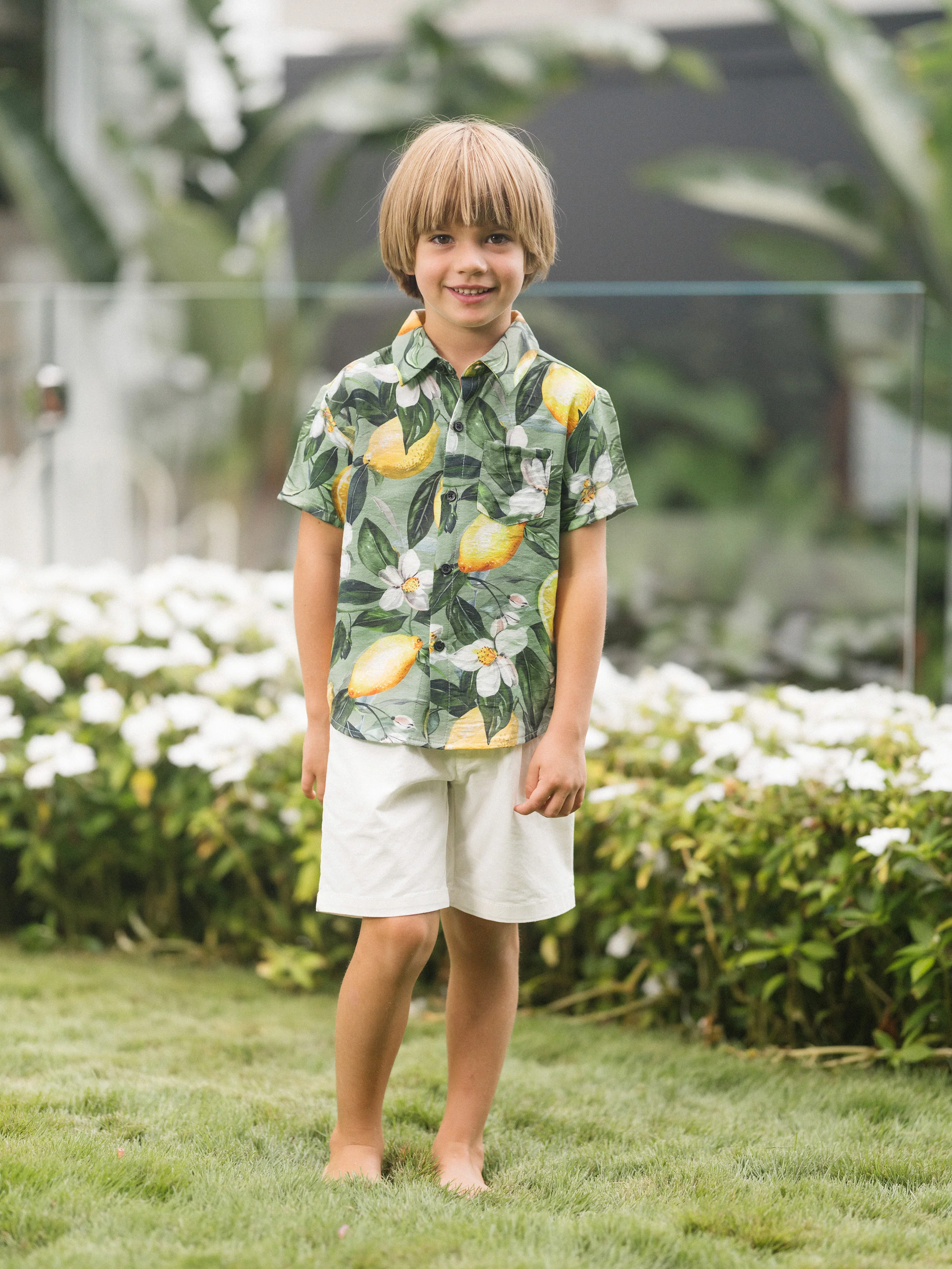 Matching Family Outfits Lemon Print Hawaiian Shirts & Summer Dresses Tropical Vacation Clothes for Men, Women & Kids Green - Image 21