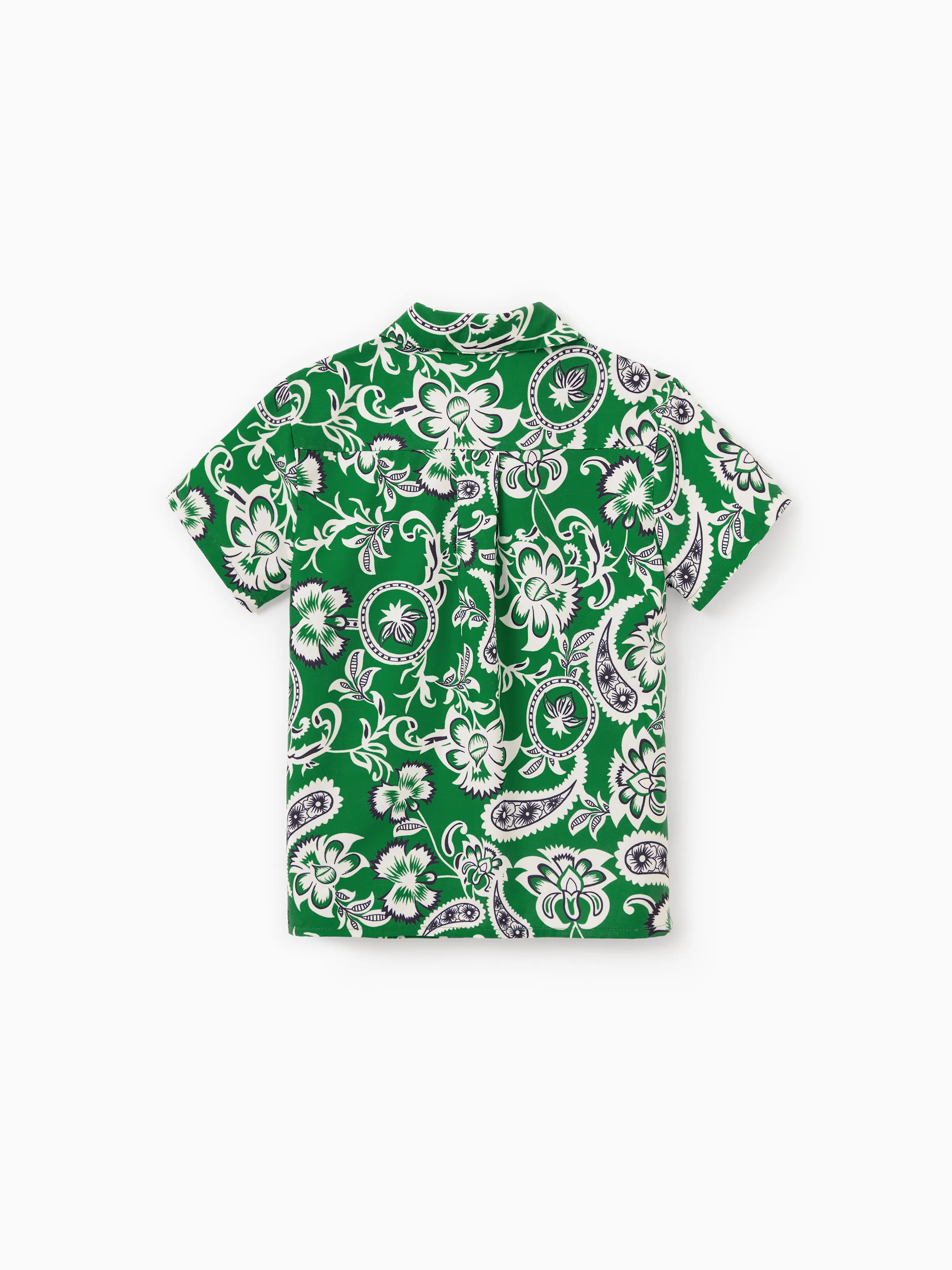 Daddy & Son Outfits Set Floral Print Short-sleeve Collar Shirt or Strappy Smocked  Dress for Summer Vacation Green - Image 14