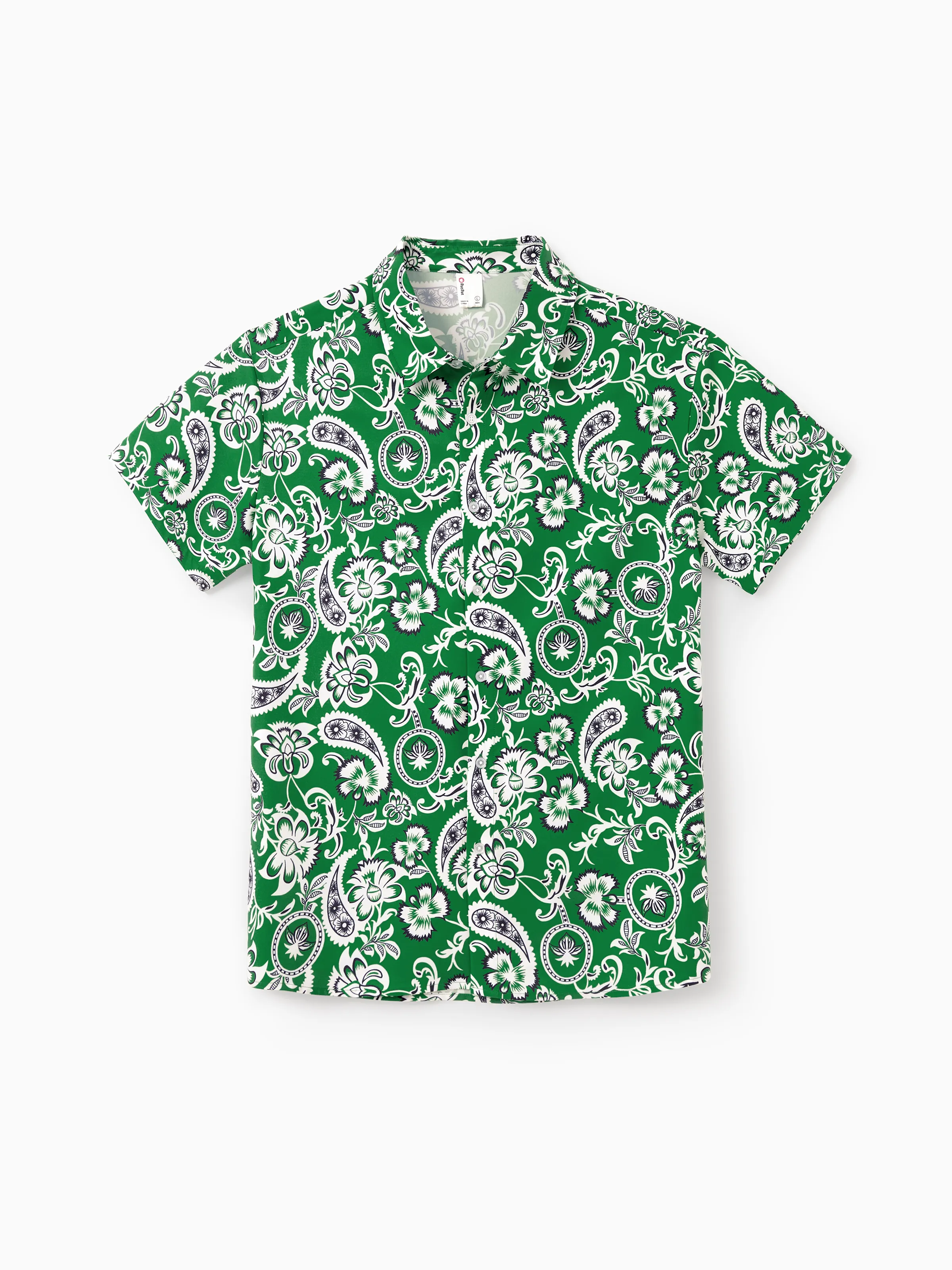 Daddy & Son Outfits Set Floral Print Short-sleeve Collar Shirt or Strappy Smocked  Dress for Summer Vacation Green - Image 6