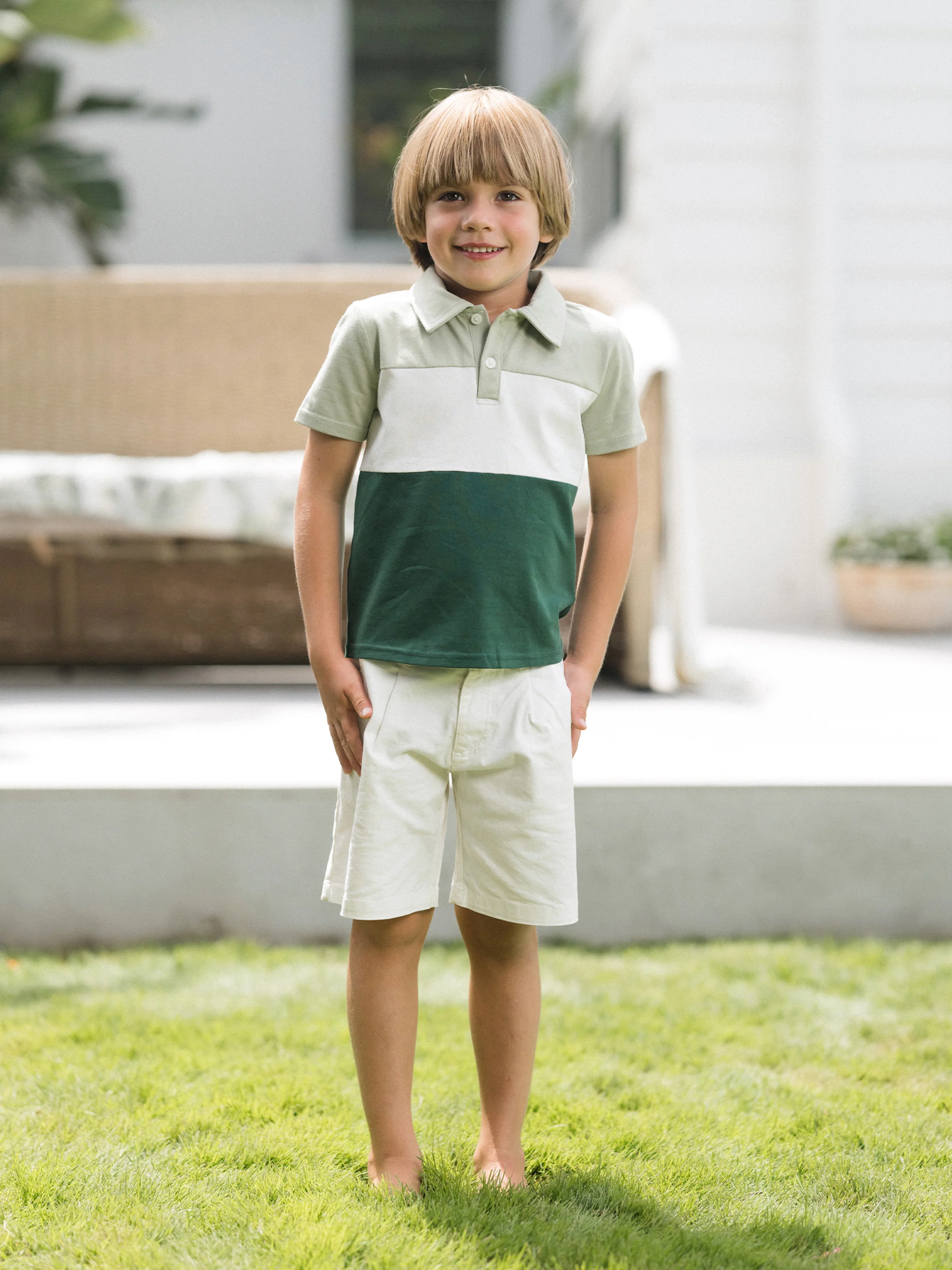 Daddy & Son Outfits Tropical Floral Print Strap Dress or Short-sleeve Colorblock Shirts Set Pale Green - Image 11