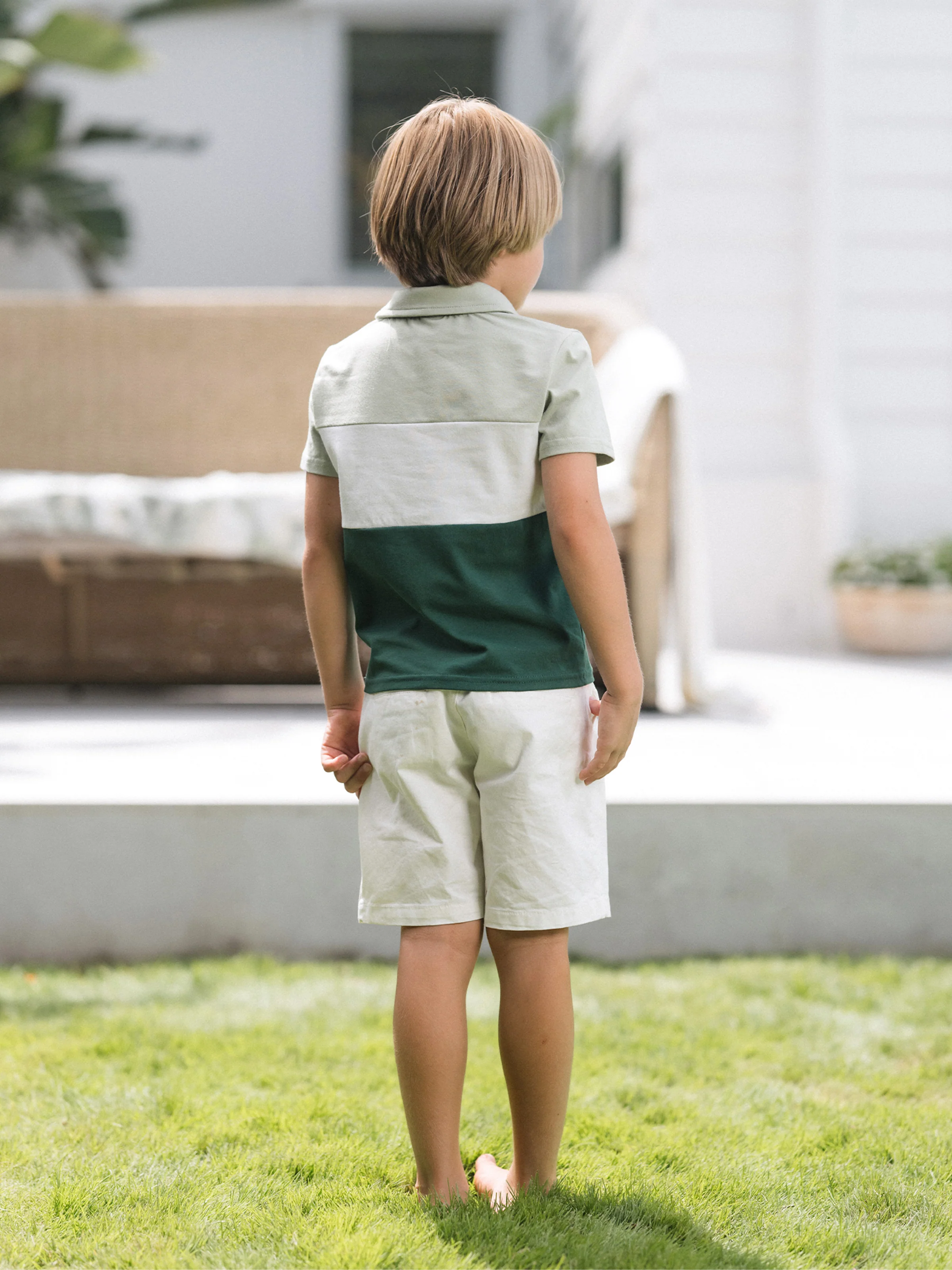 Daddy & Son Outfits Tropical Floral Print Strap Dress or Short-sleeve Colorblock Shirts Set Pale Green - Image 12