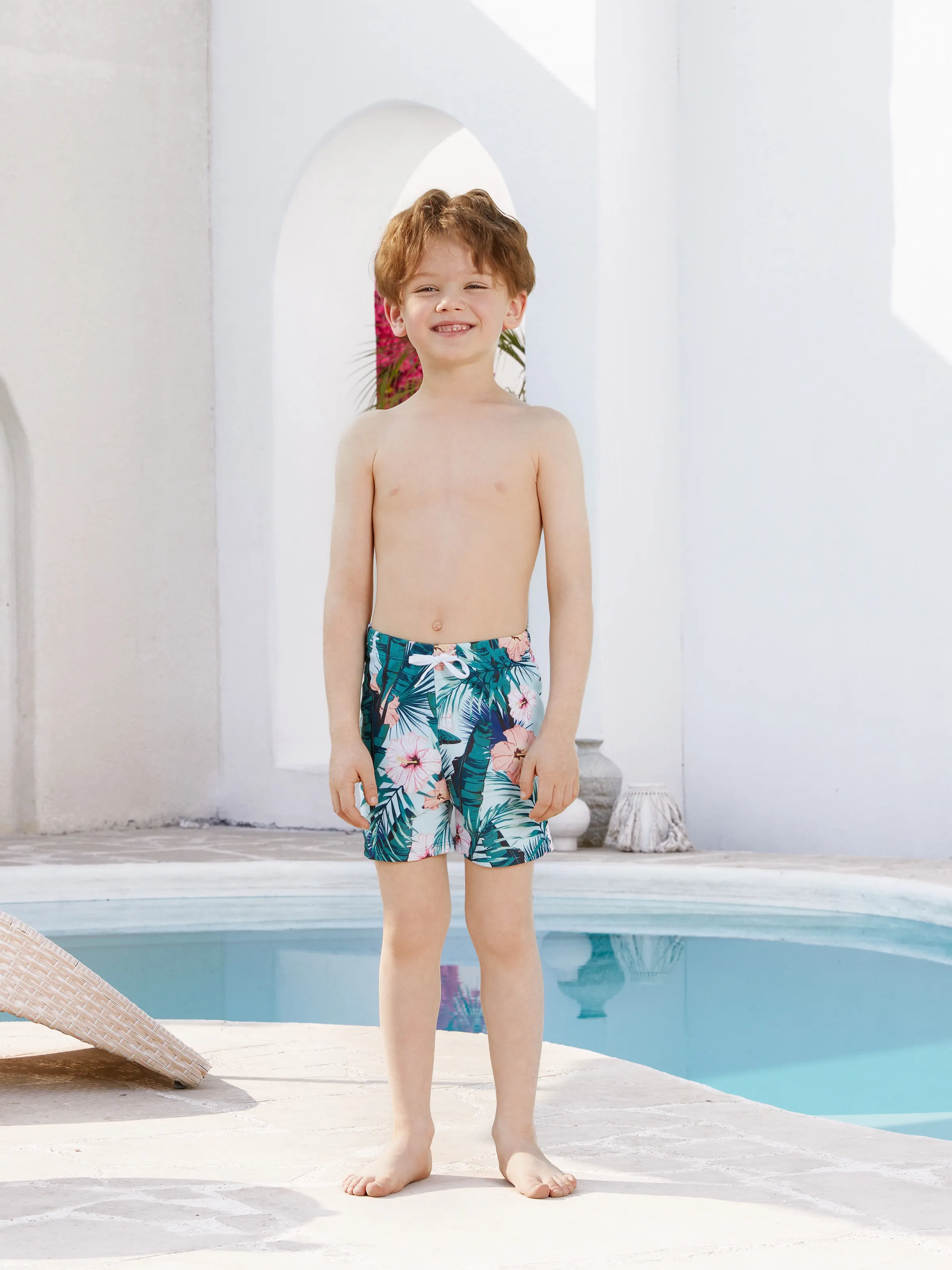 Daddy & Son Plant Print Swim Trunks Green - Image 8