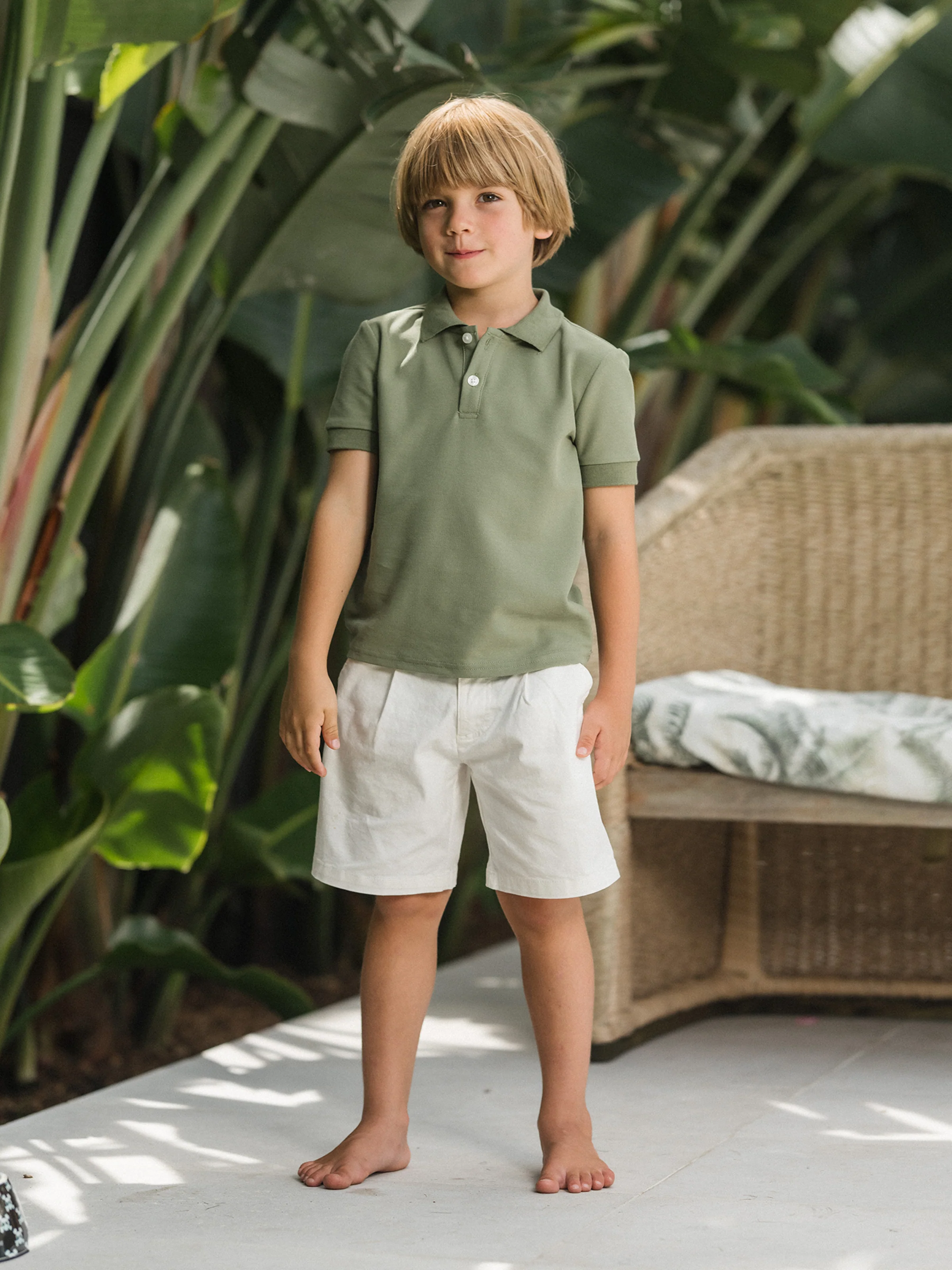 Daddy & Son Polo Collar Short-sleeve Shirt or V-neck Strappy Mesh Dress Green - Image 11