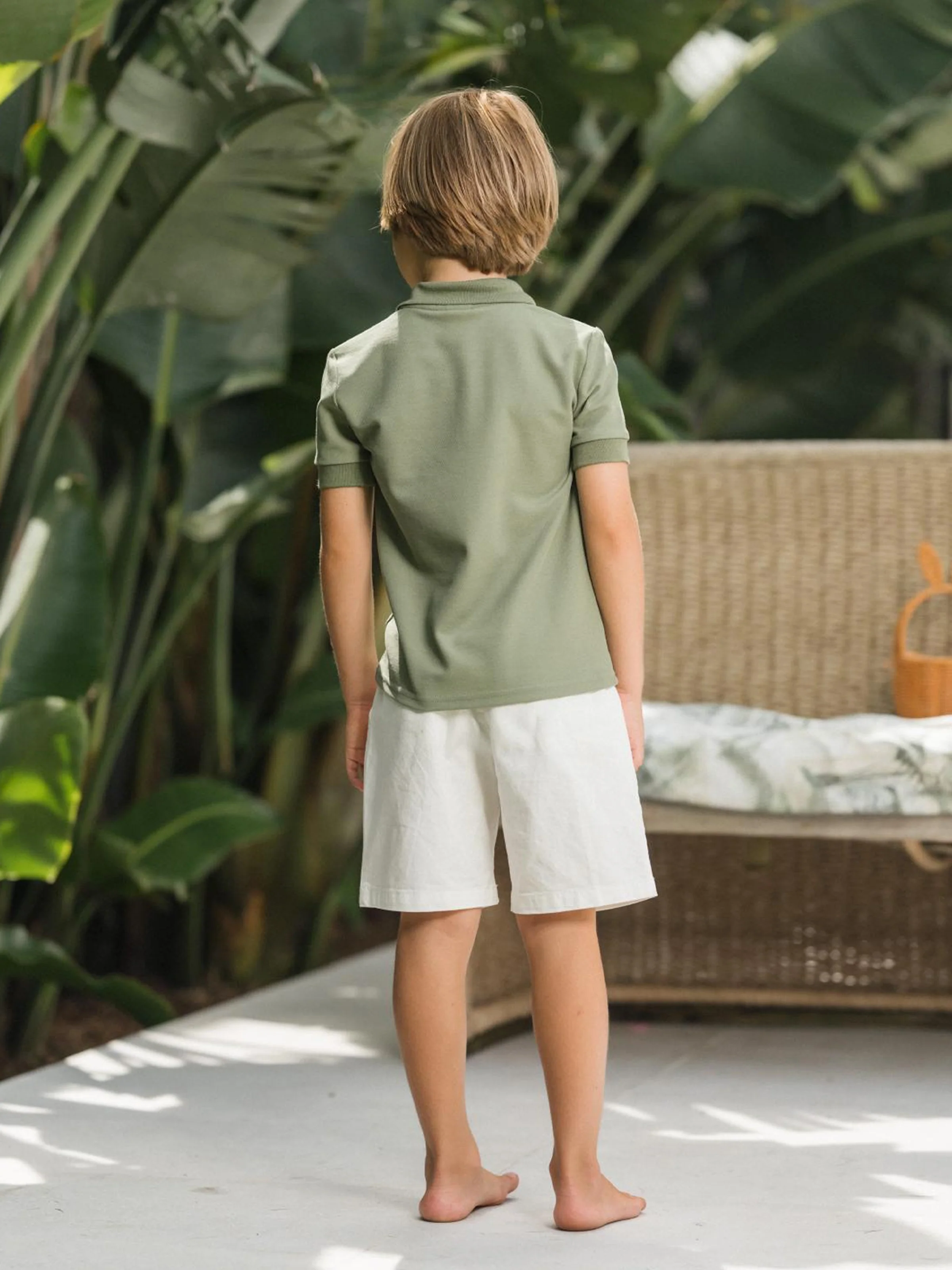Daddy & Son Polo Collar Short-sleeve Shirt or V-neck Strappy Mesh Dress Green - Image 12