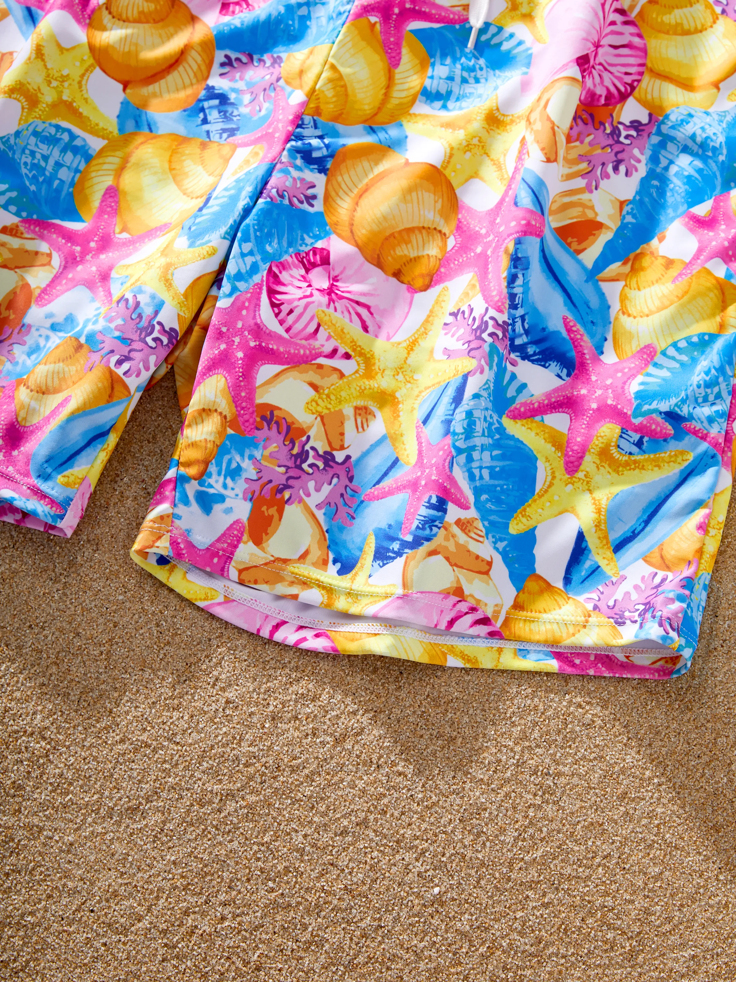Daddy & Son Seashell & Starfish Print Swimsuits Ruched One-Piece & Swim Trunks Set Multi-color - Image 10